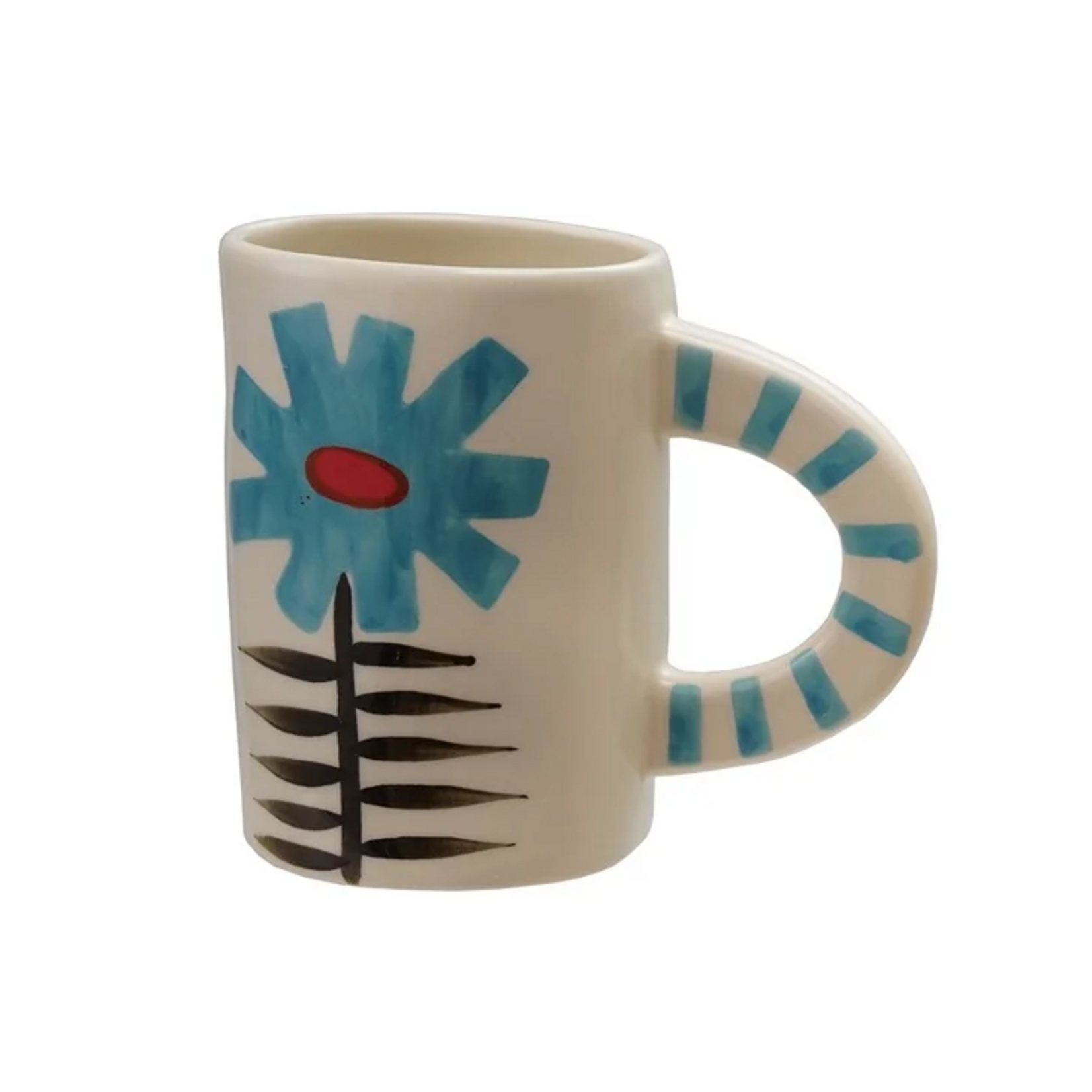 Blue Flower Mug - Striped Handle