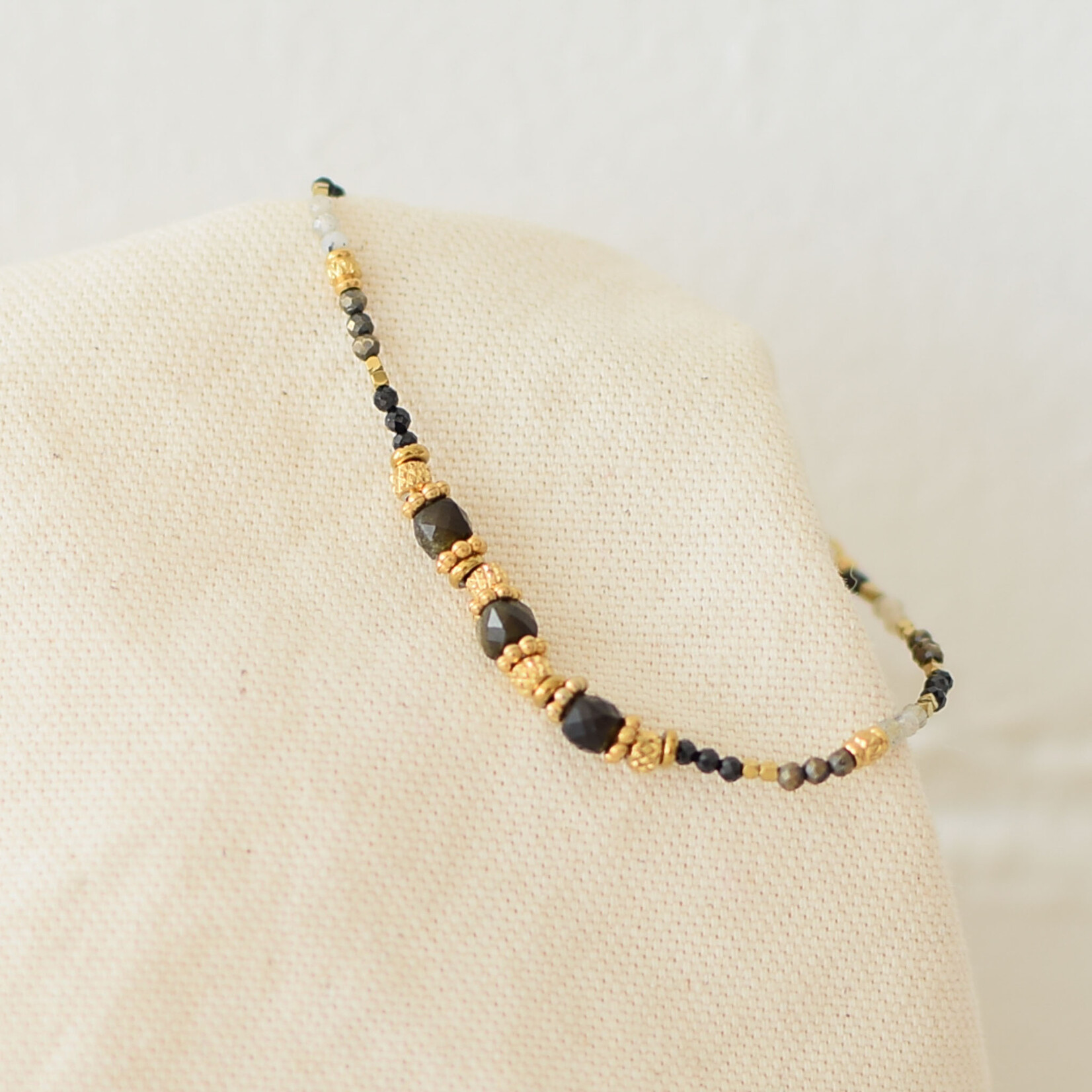 Gemstone, stainless steel bracelet