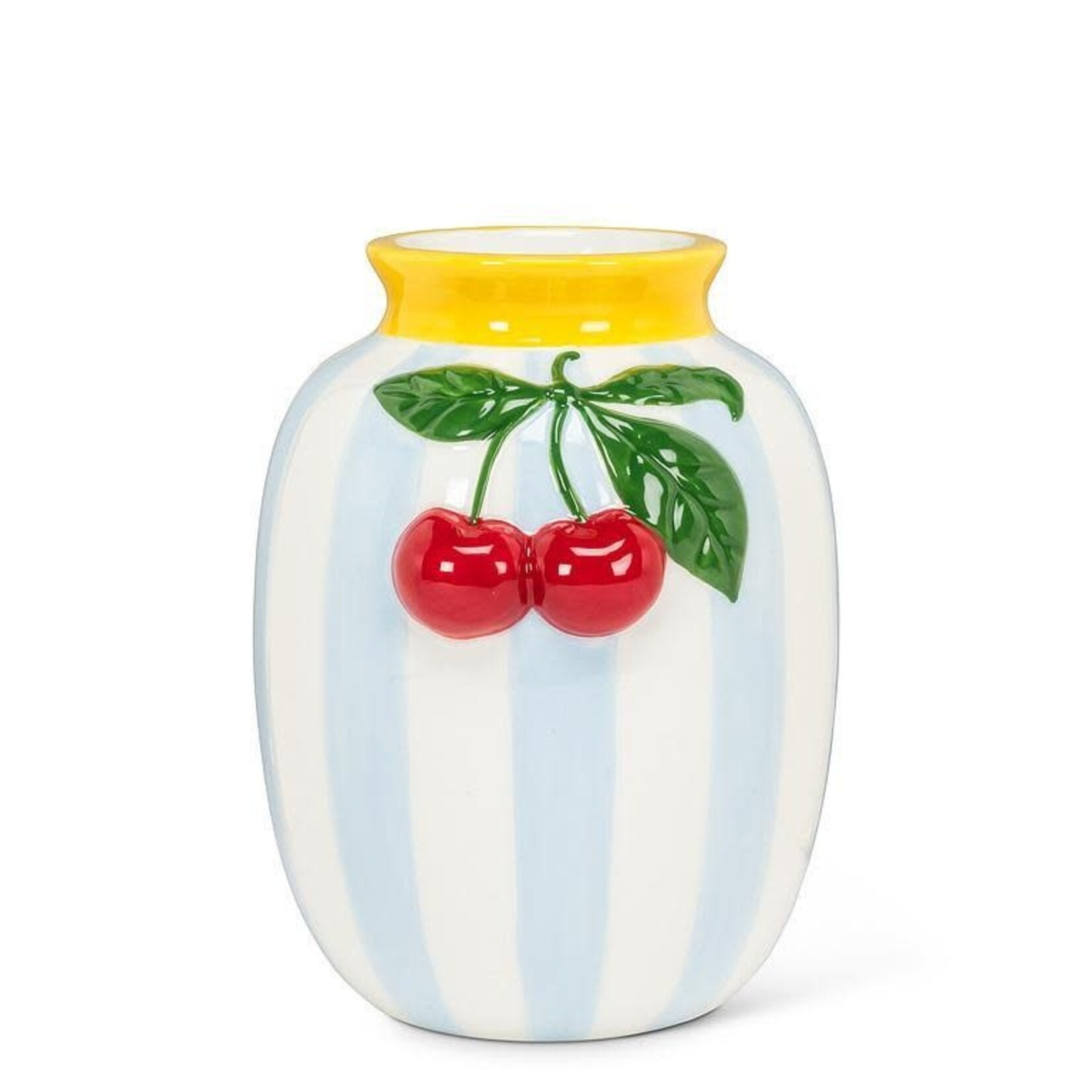 Vase with blue stripes and cherries