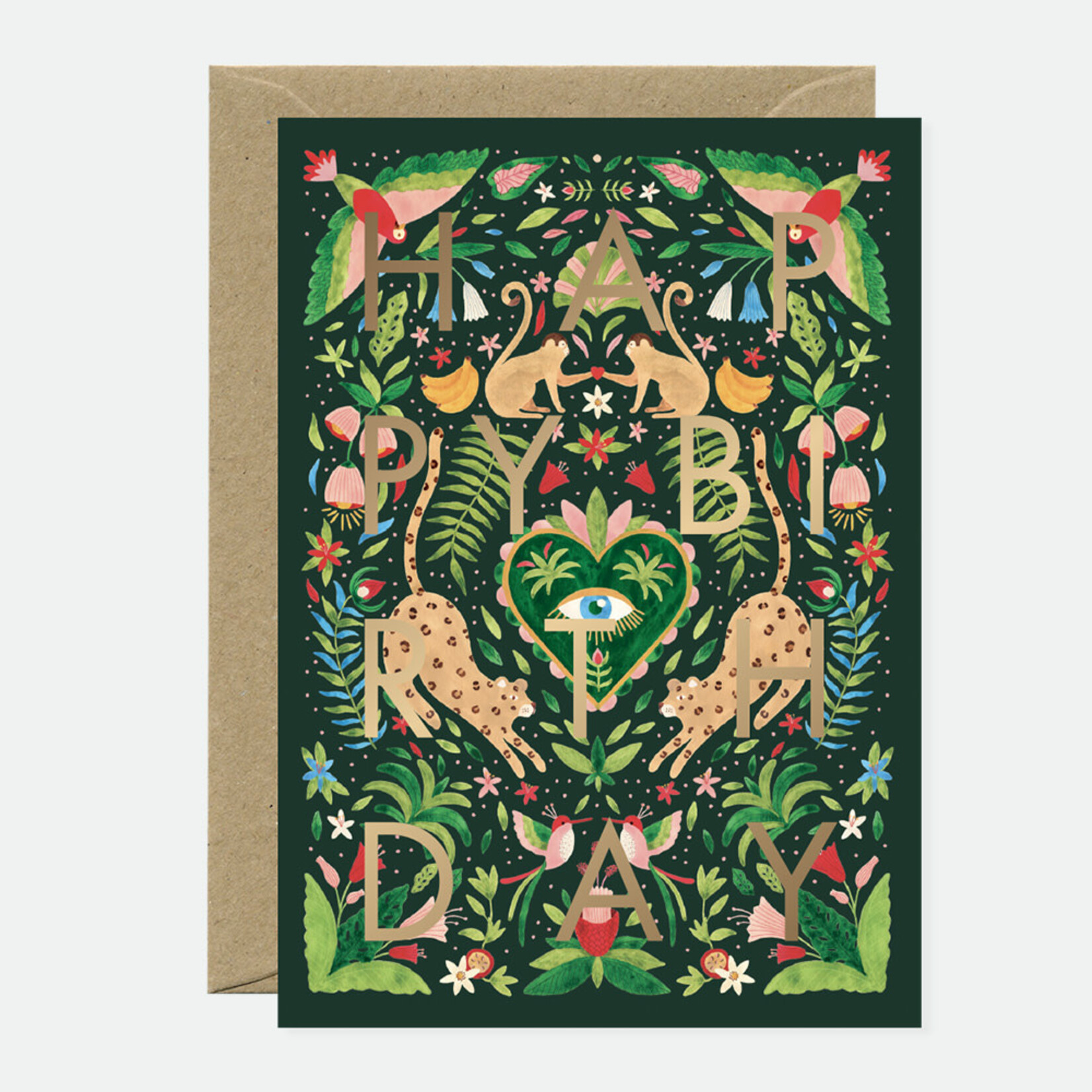 Greeting card - Gold Green Jungle Bday