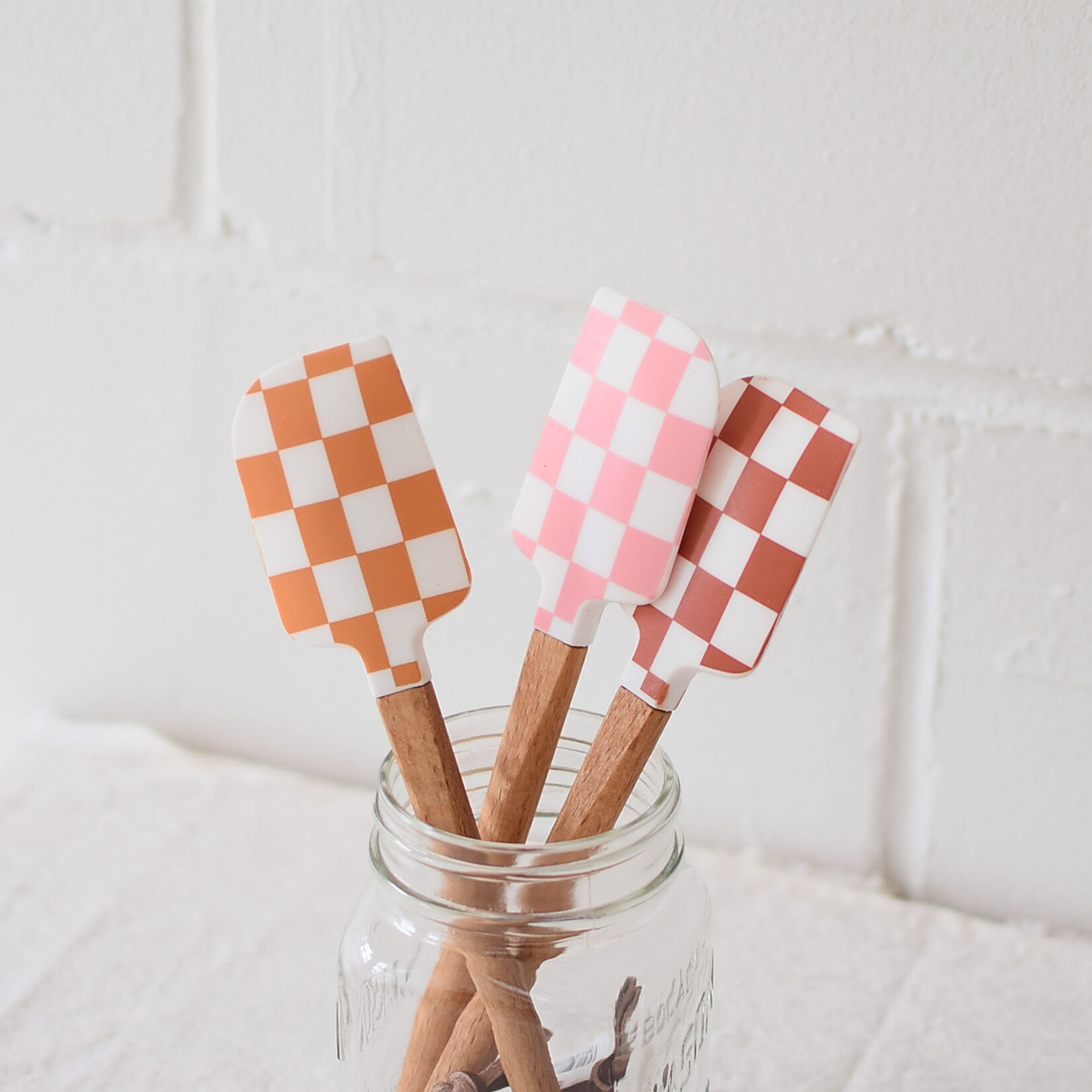 Spatule bois et silicone Damier (plusieurs couleurs)