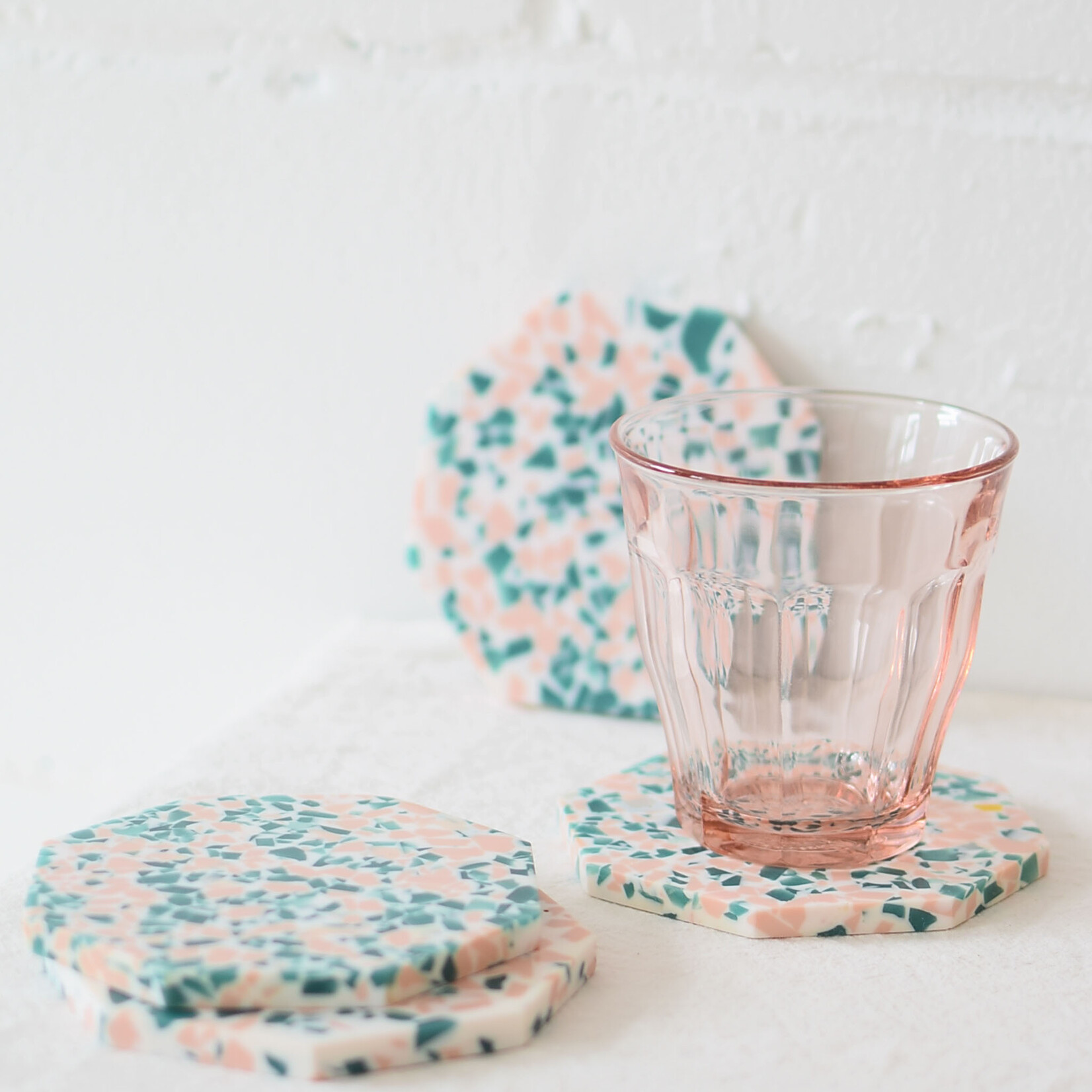 Sous verres Terrazzo en résine - Vert et Rose