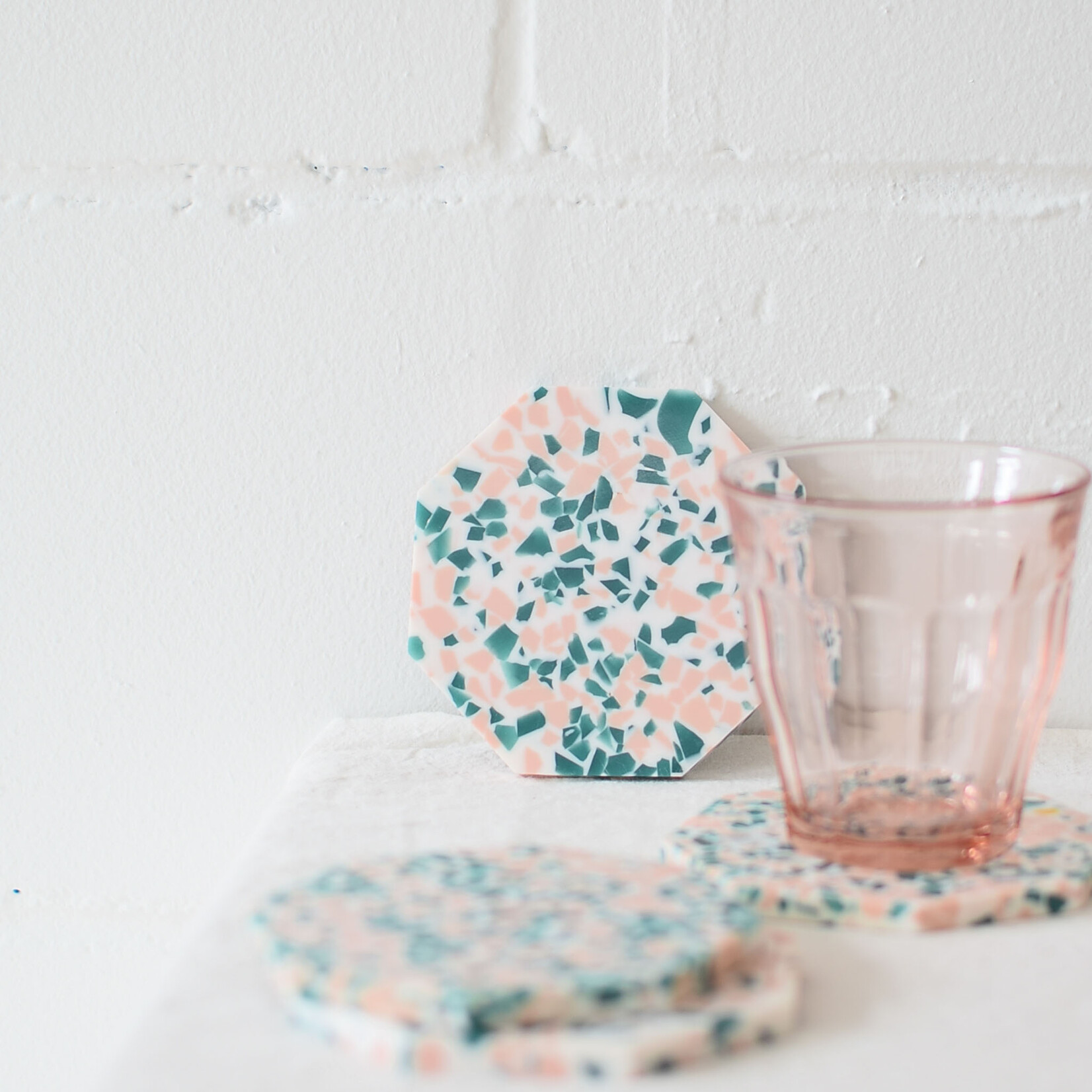Resin Terrazzo coasters - Green and Pink