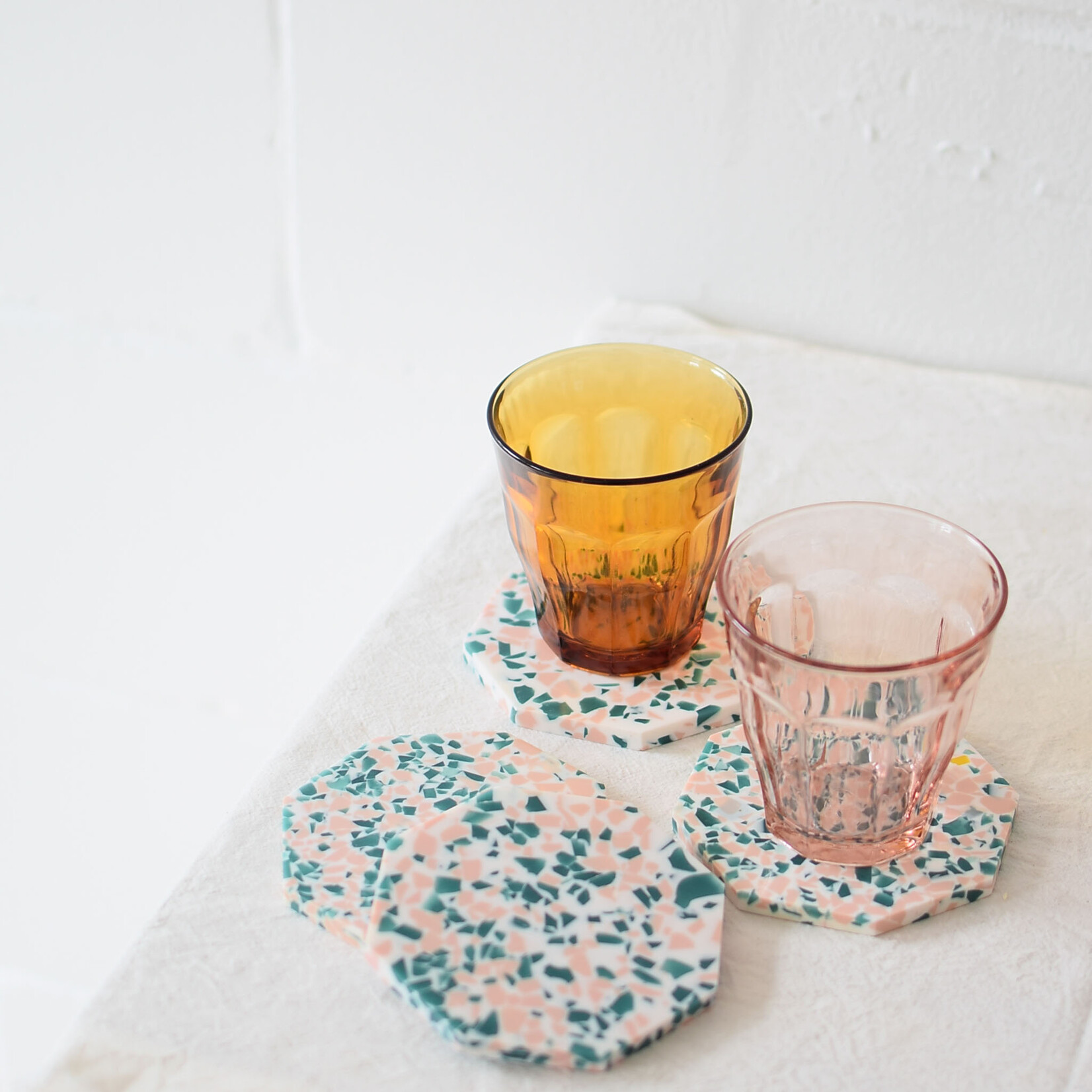 Sous verres Terrazzo en résine - Vert et Rose