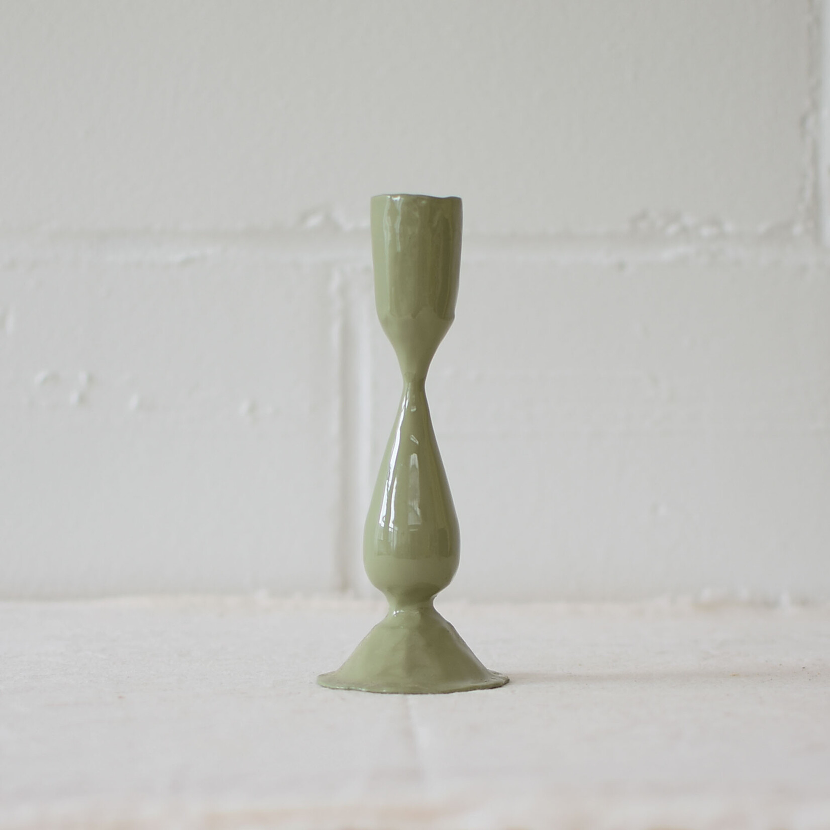 Bougeoir en Métal émaillé Sauge - 14cm