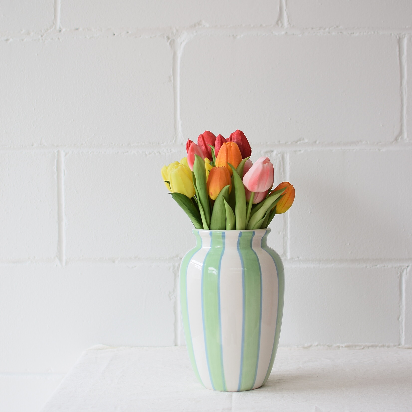 Green striped vase - 24cm