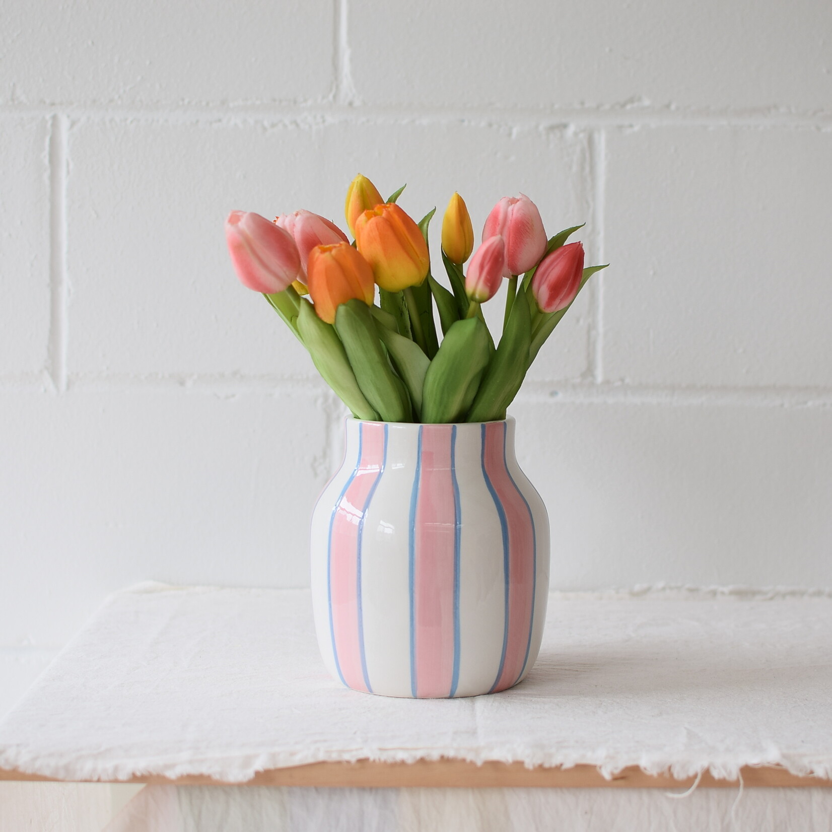 Pink striped vase 16.5cm