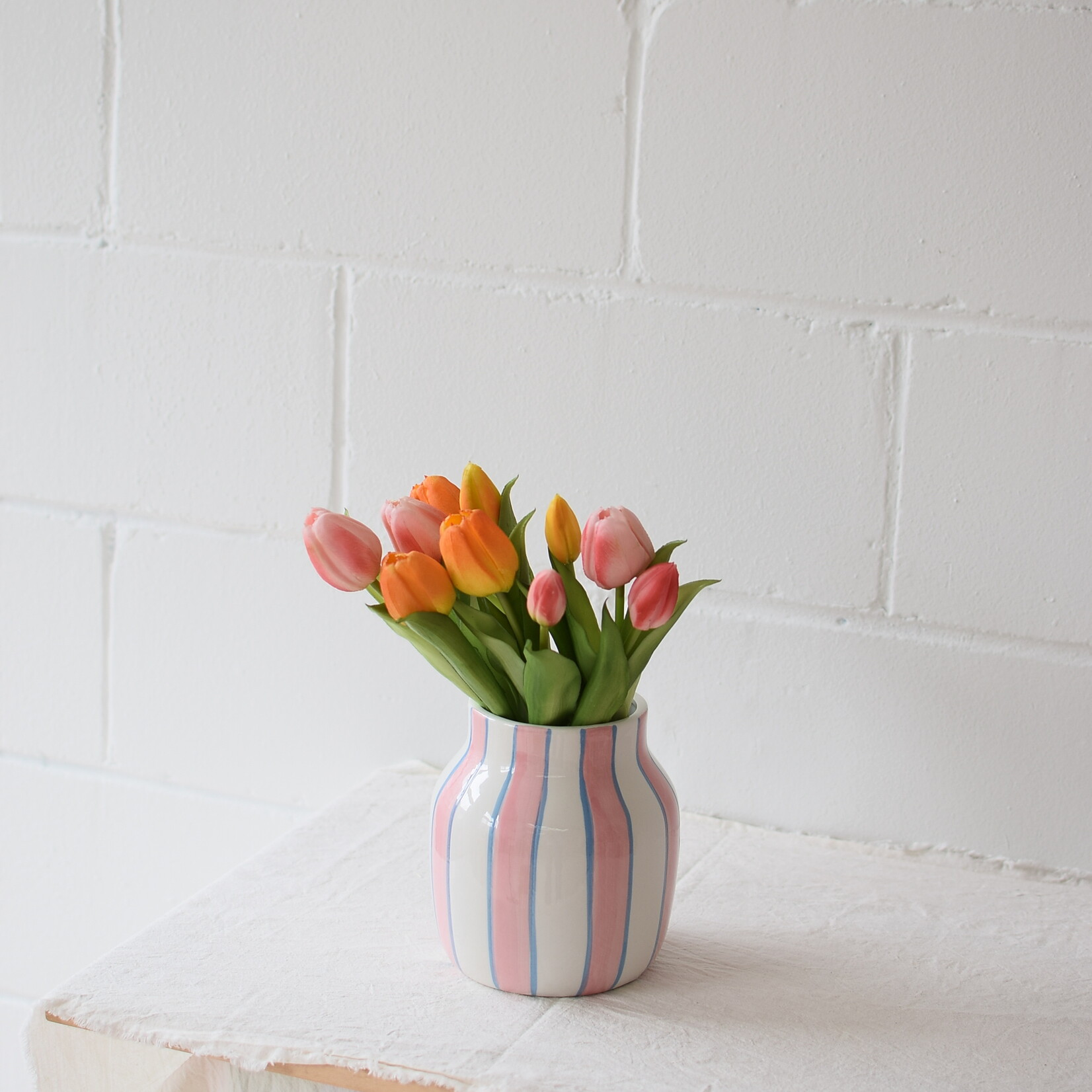 Pink striped vase 16.5cm