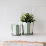 Scalloped pot and base - Sage stripes (2 sizes)