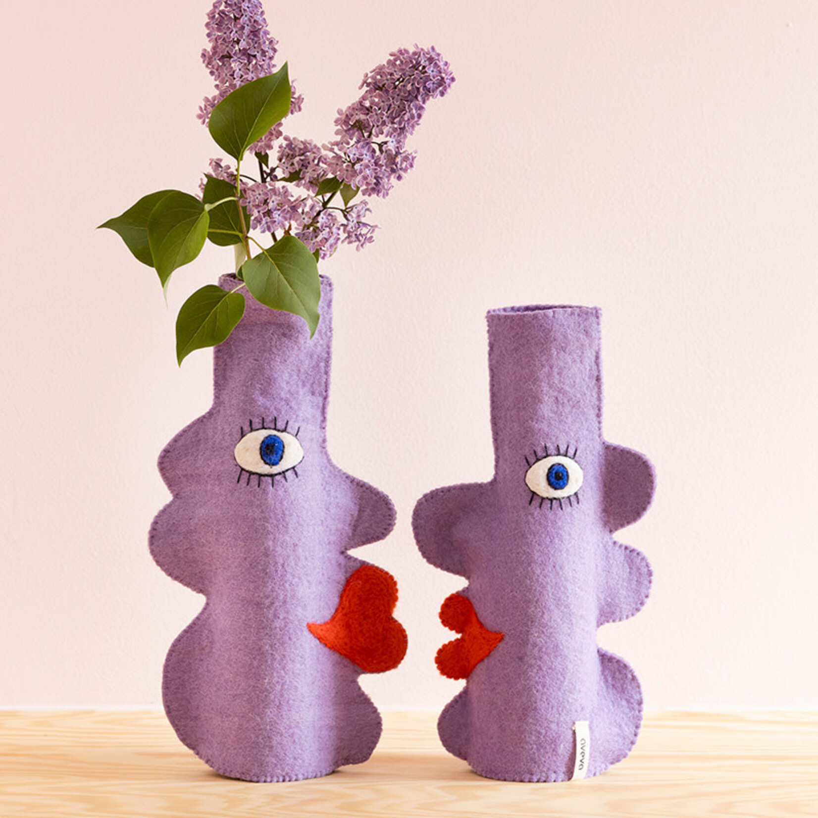 Housse pour vase en laine Visage - Lilas