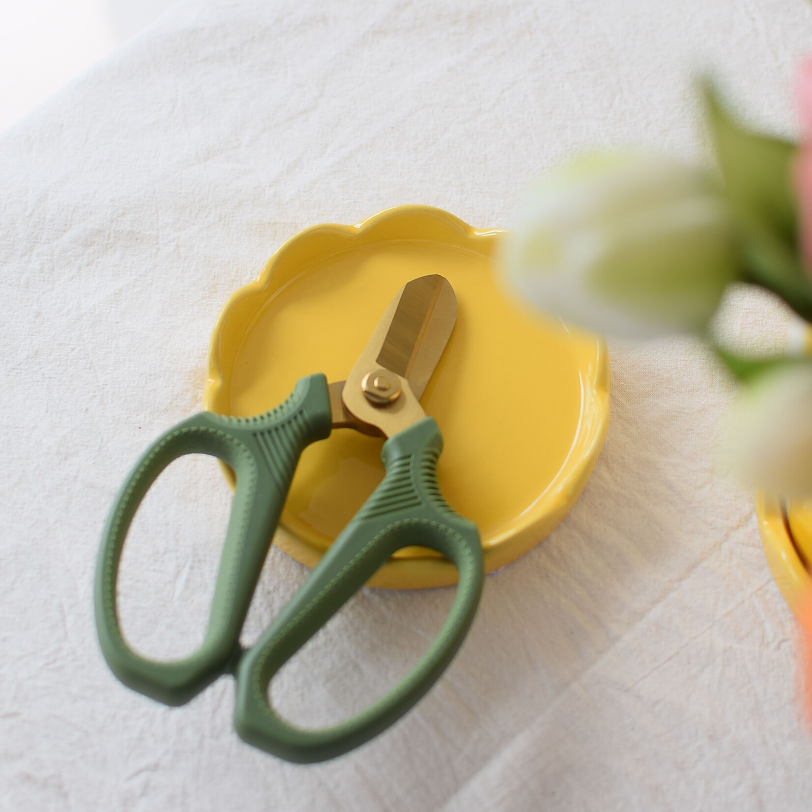 Green and gold secateurs