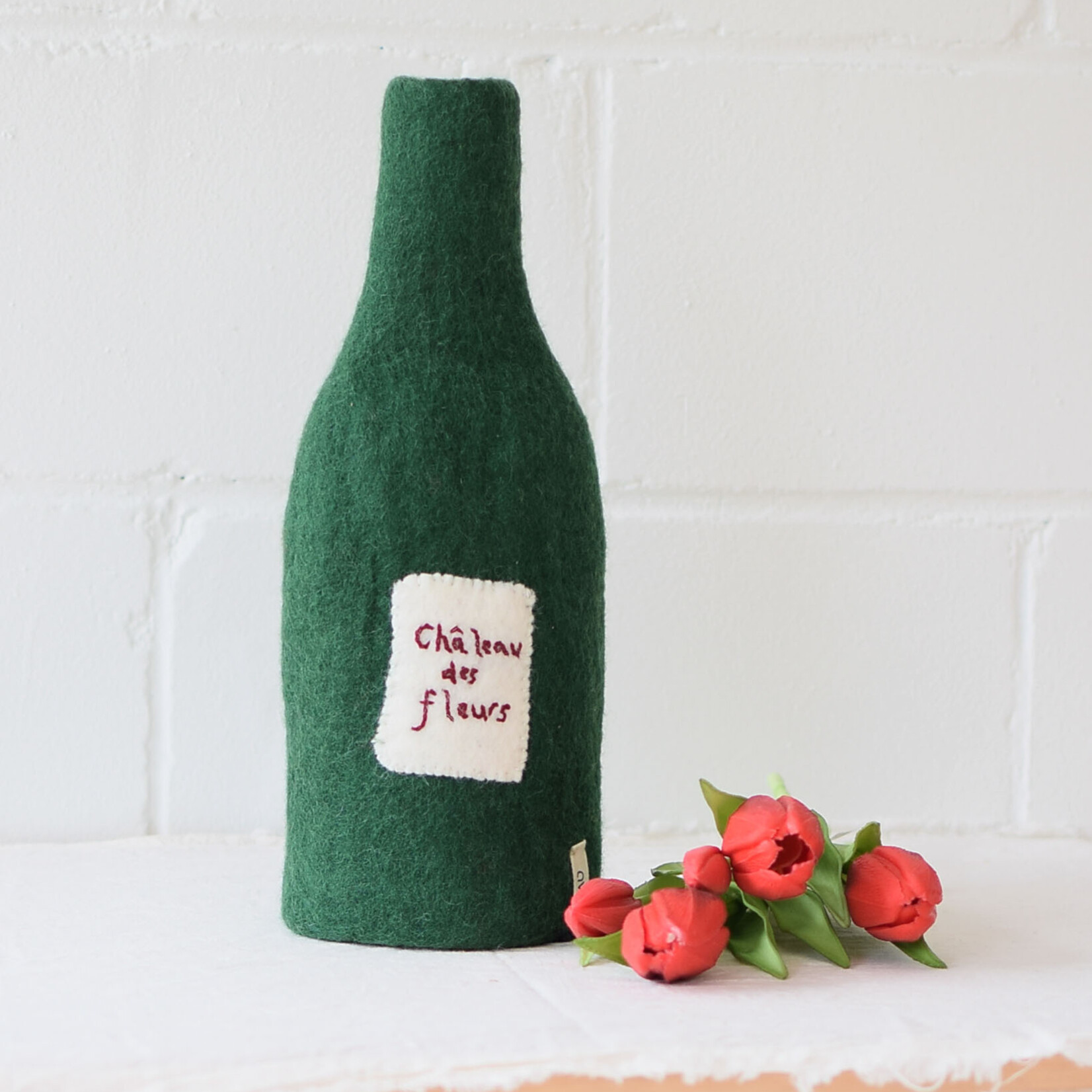Couvre-bouteille en laine - Vert "Château des fleurs"