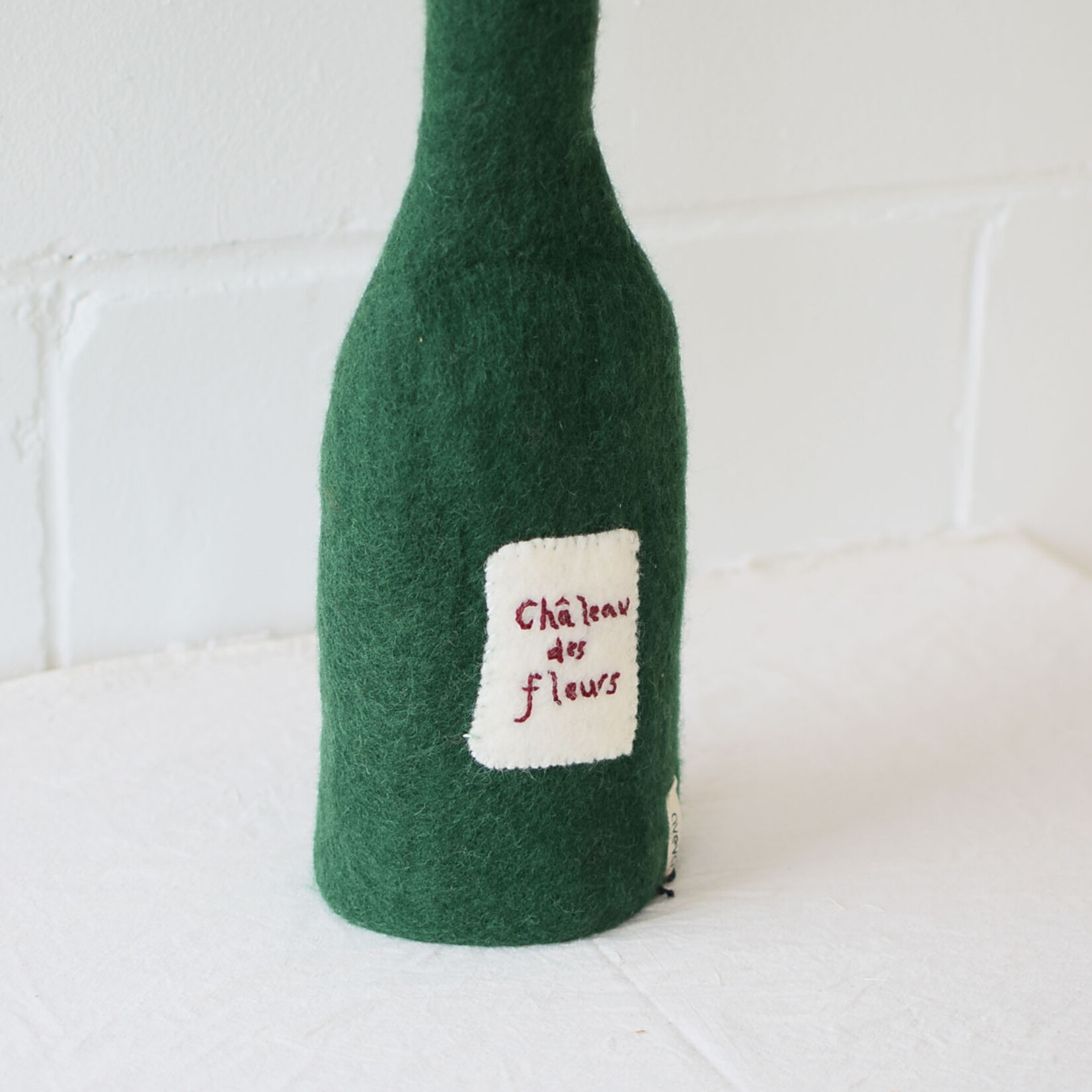 Couvre-bouteille en laine - Vert "Château des fleurs"
