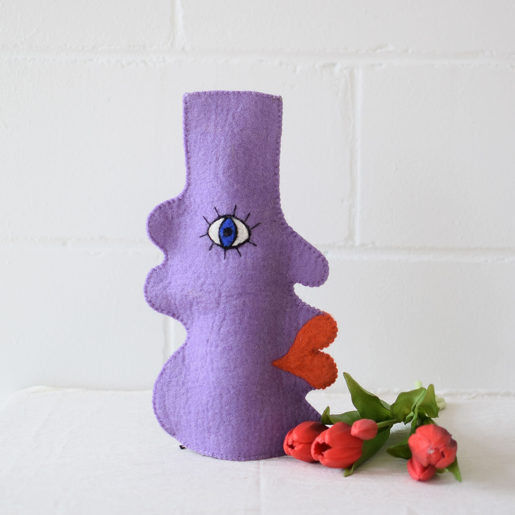 Couvre bouteille en laine Visage - Lilas