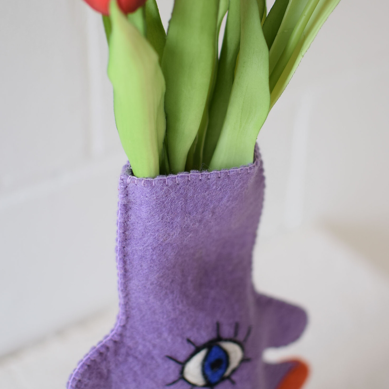 Couvre bouteille en laine Visage - Lilas