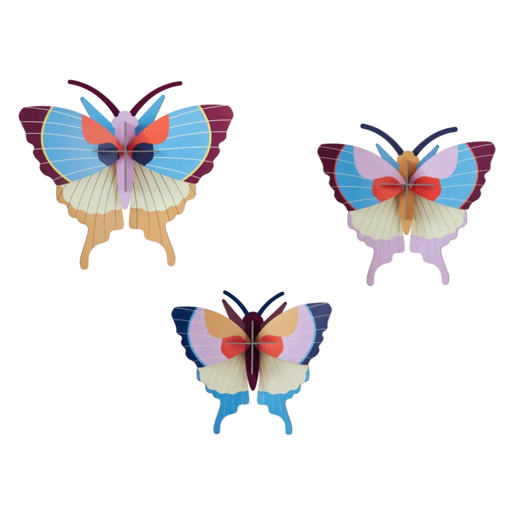 Kit 3D - Trio papillons à franges prunes