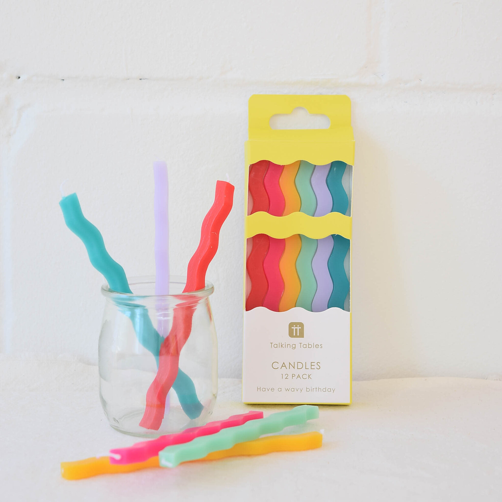 Box of 12 Rainbow Wavy Birthday Candles
