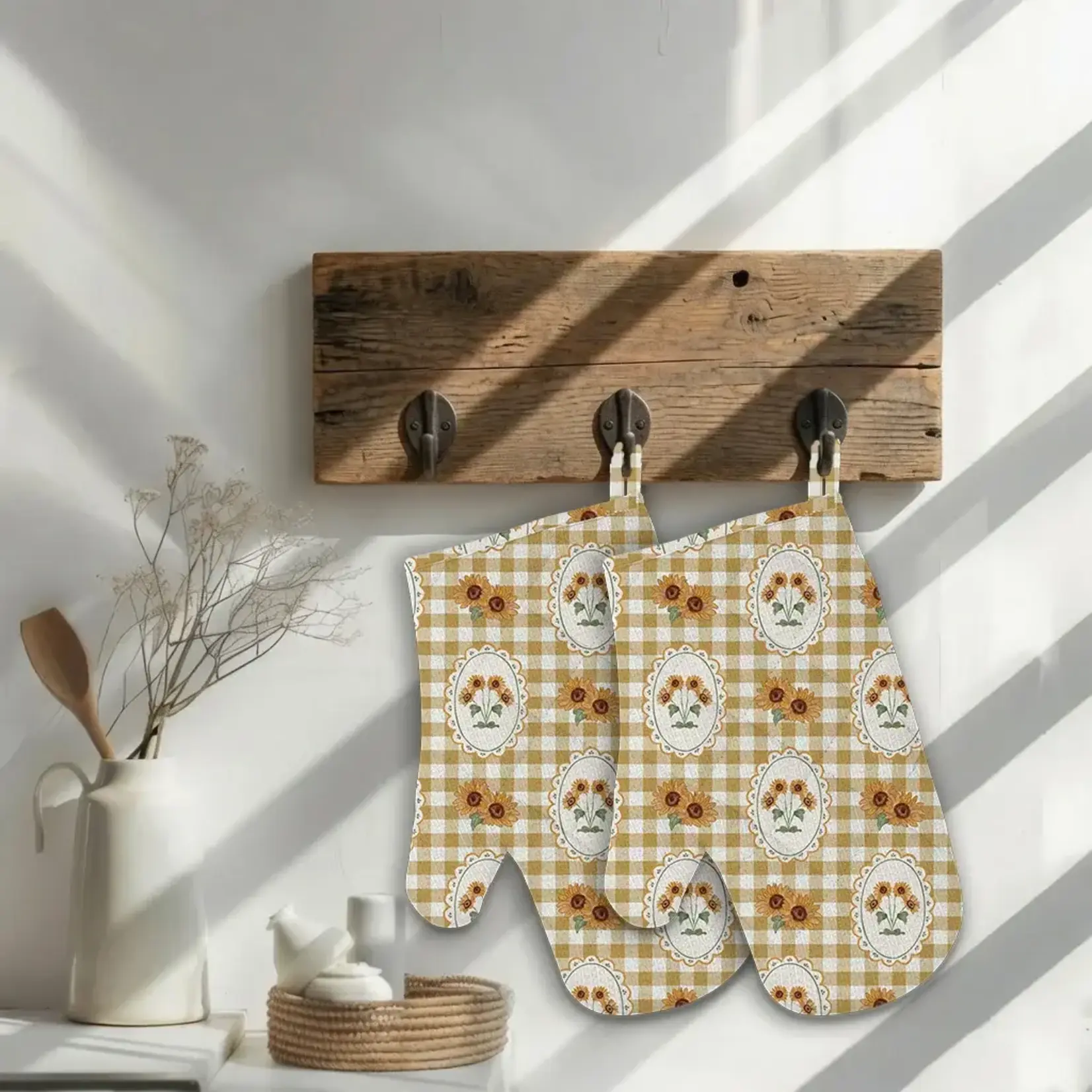 Oven mitts (set of 2) Sunflower gingham