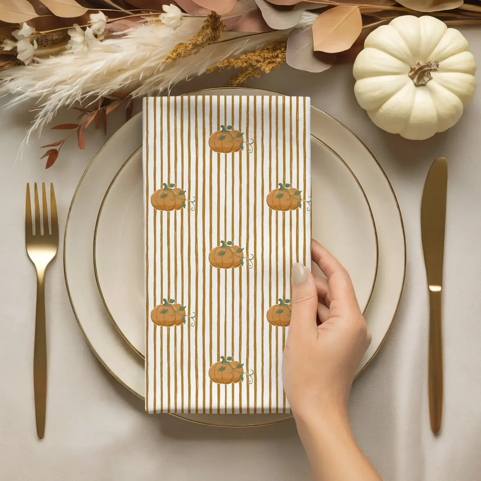 Striped Pumpkin Napkins (Set of 4)