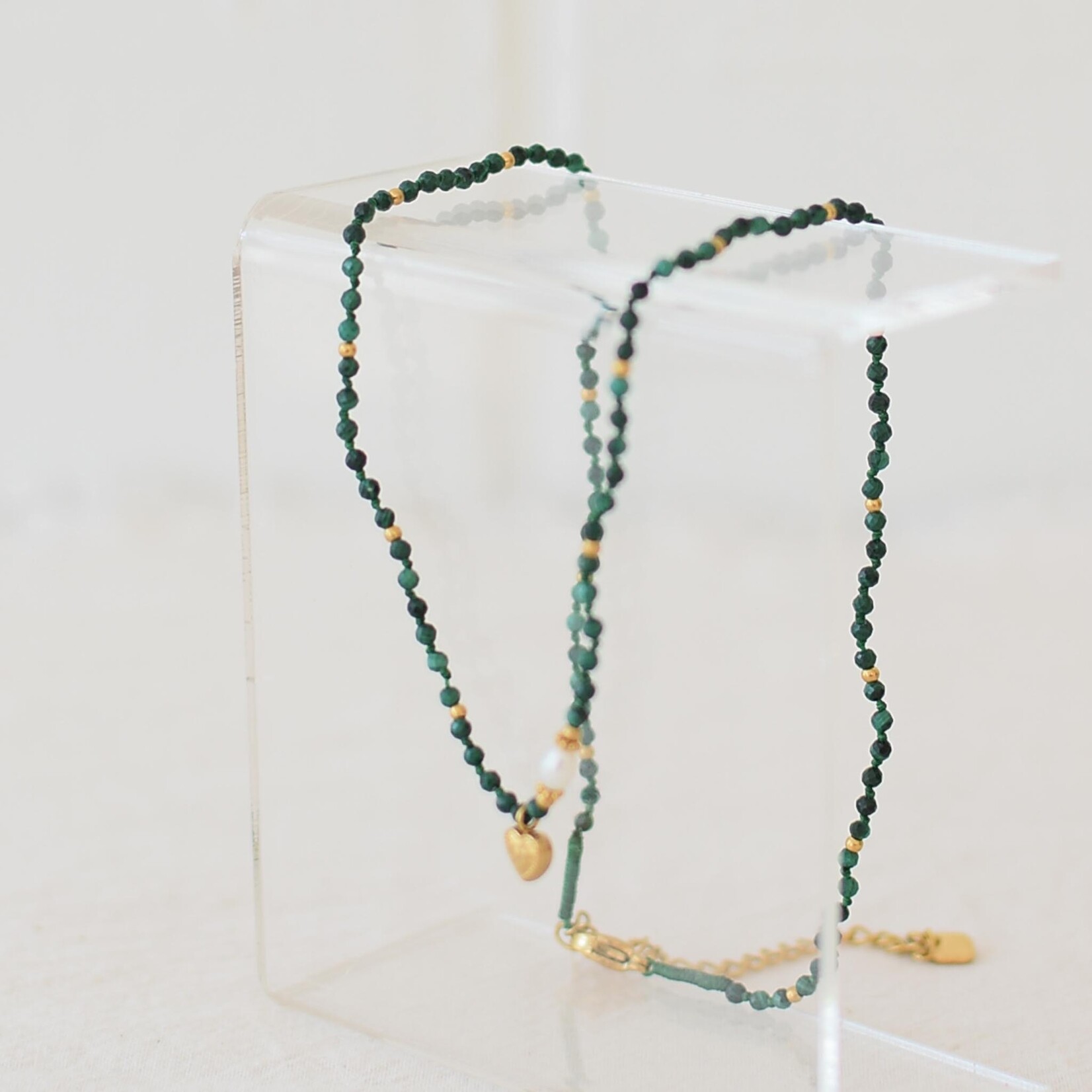 Necklace with Freshwater Pearls and stones - Heart pendant