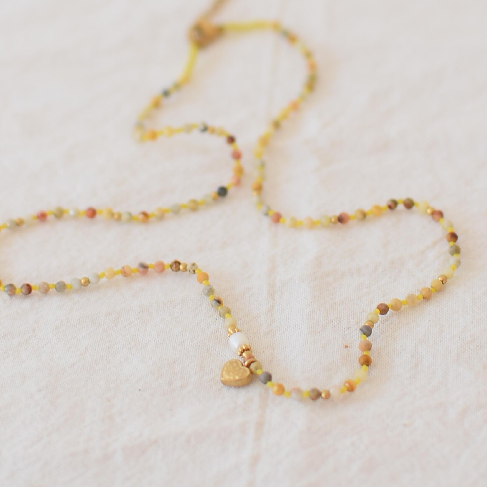 Necklace with Freshwater Pearls and stones - Heart pendant
