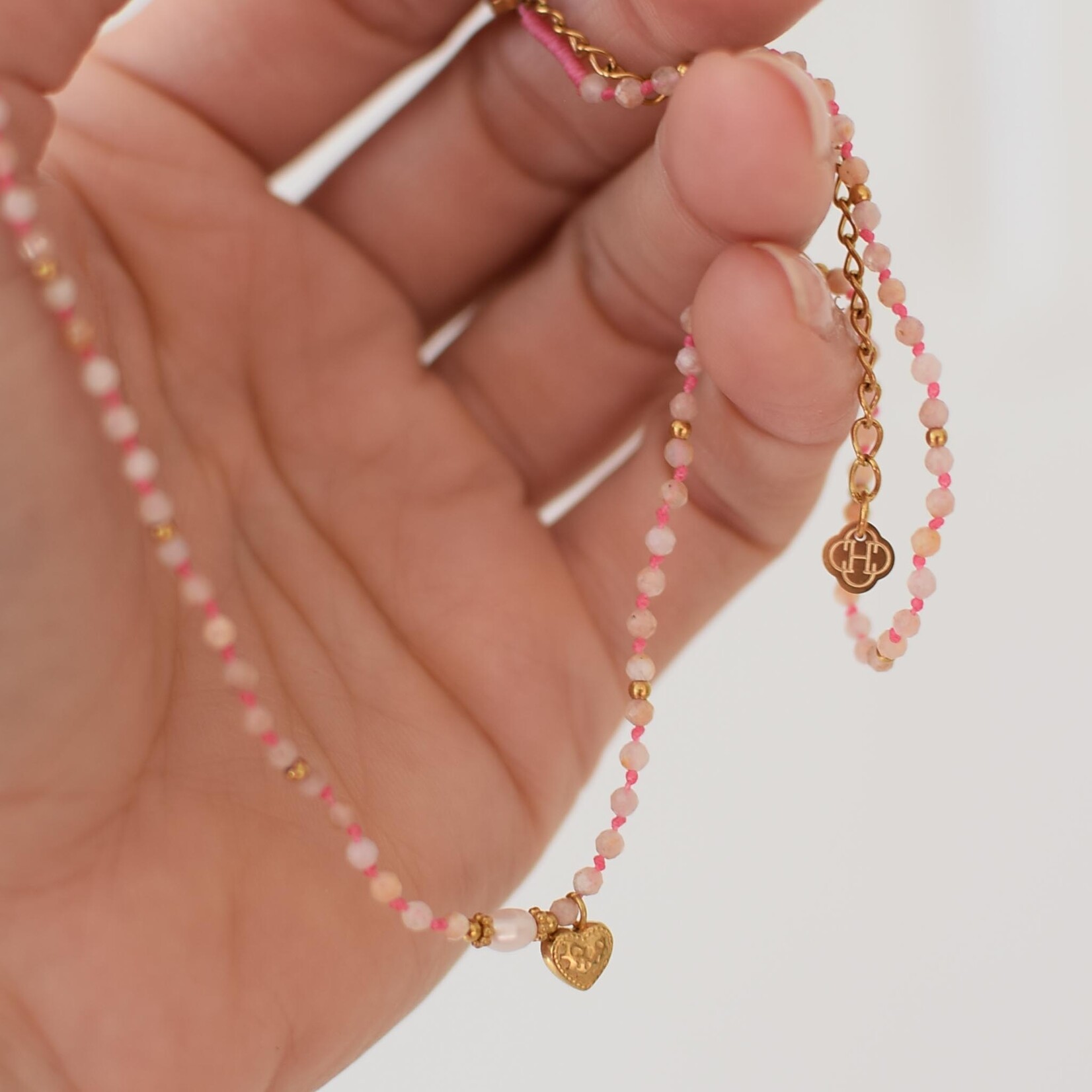 Necklace with Freshwater Pearls and stones - Heart pendant