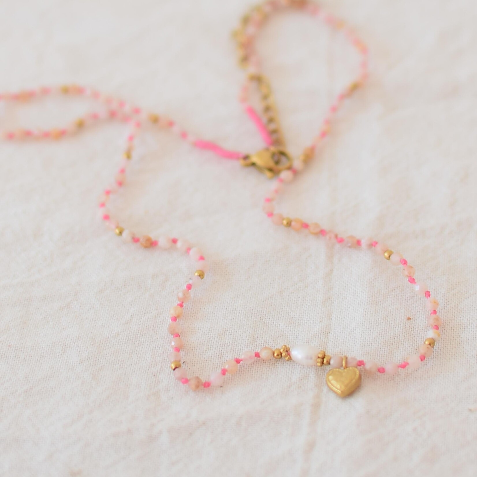 Necklace with Freshwater Pearls and stones - Heart pendant