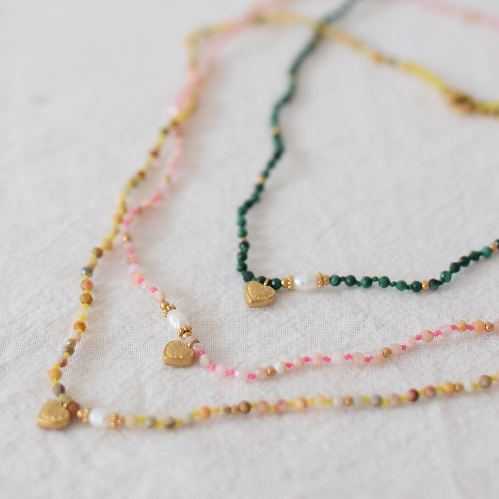 Necklace with Freshwater Pearls and stones - Heart pendant
