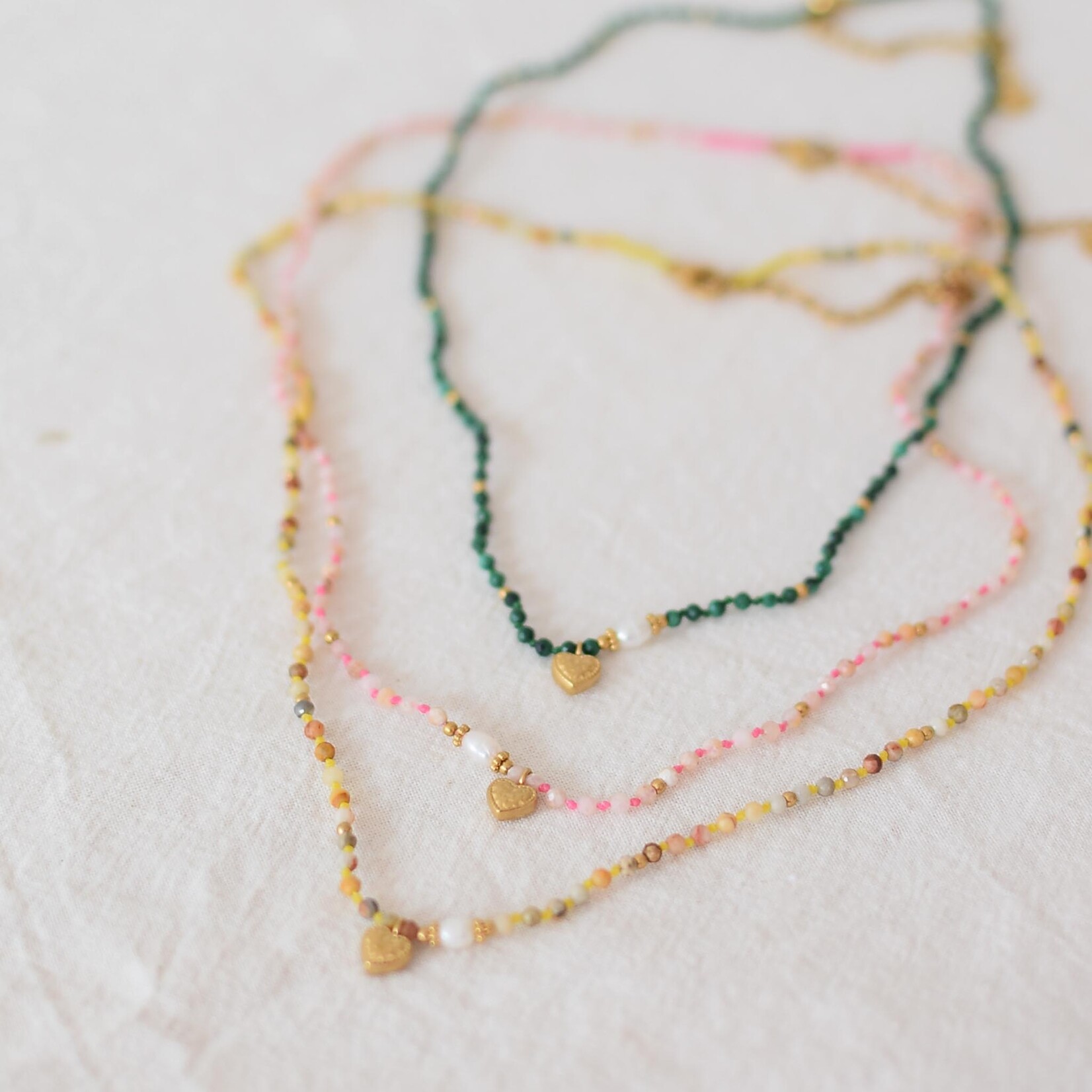 Necklace with Freshwater Pearls and stones - Heart pendant