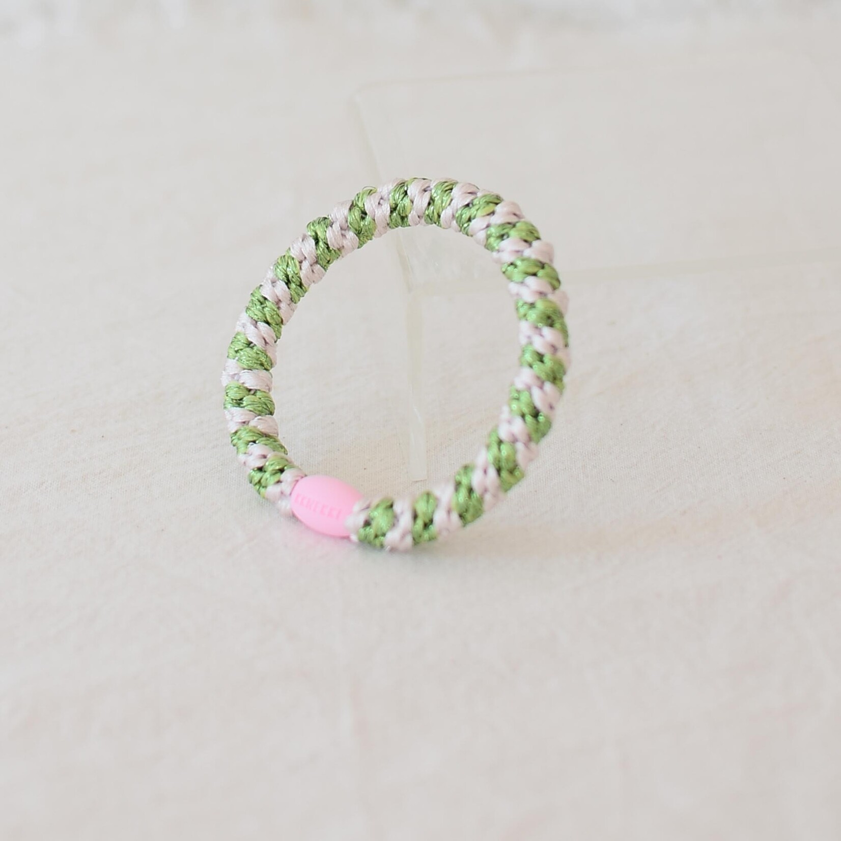 White and Lime Striped Hair Tie