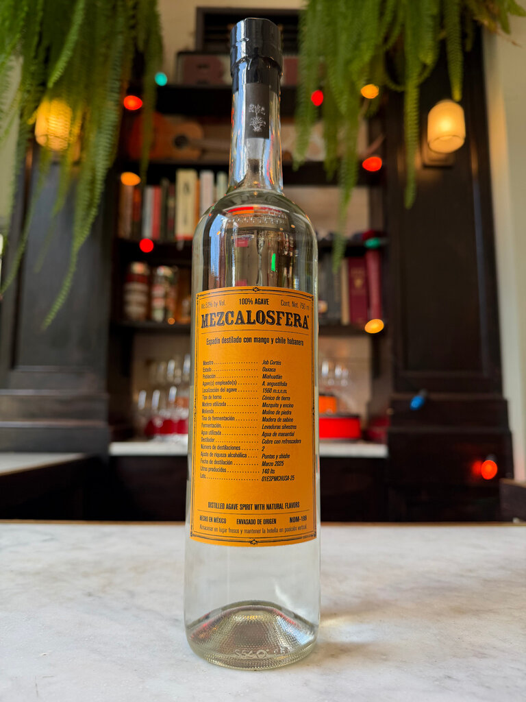 Mezcalosfera, Mezcal Espadín Distilled with Mango and Chile Habanero, 750mL