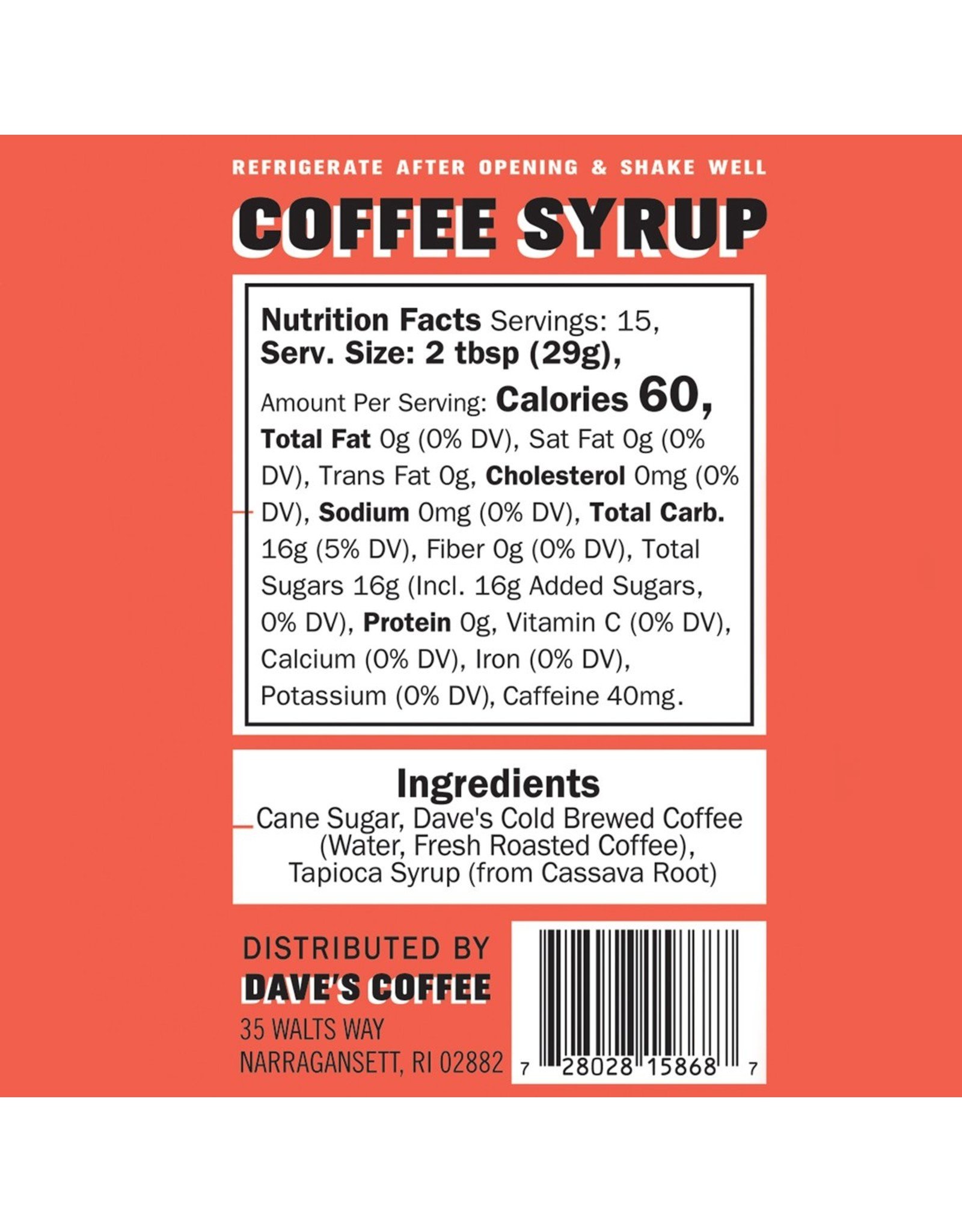 Dave's Coffee Dave's Coffee Syrup Original 16oz