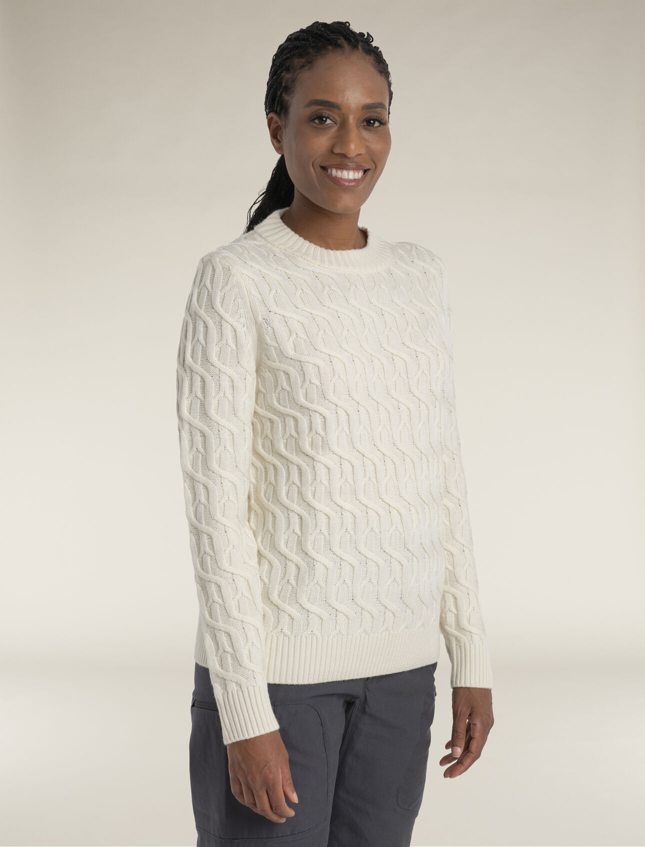 icebreaker W Merino Cable Knit Crew, Undyed