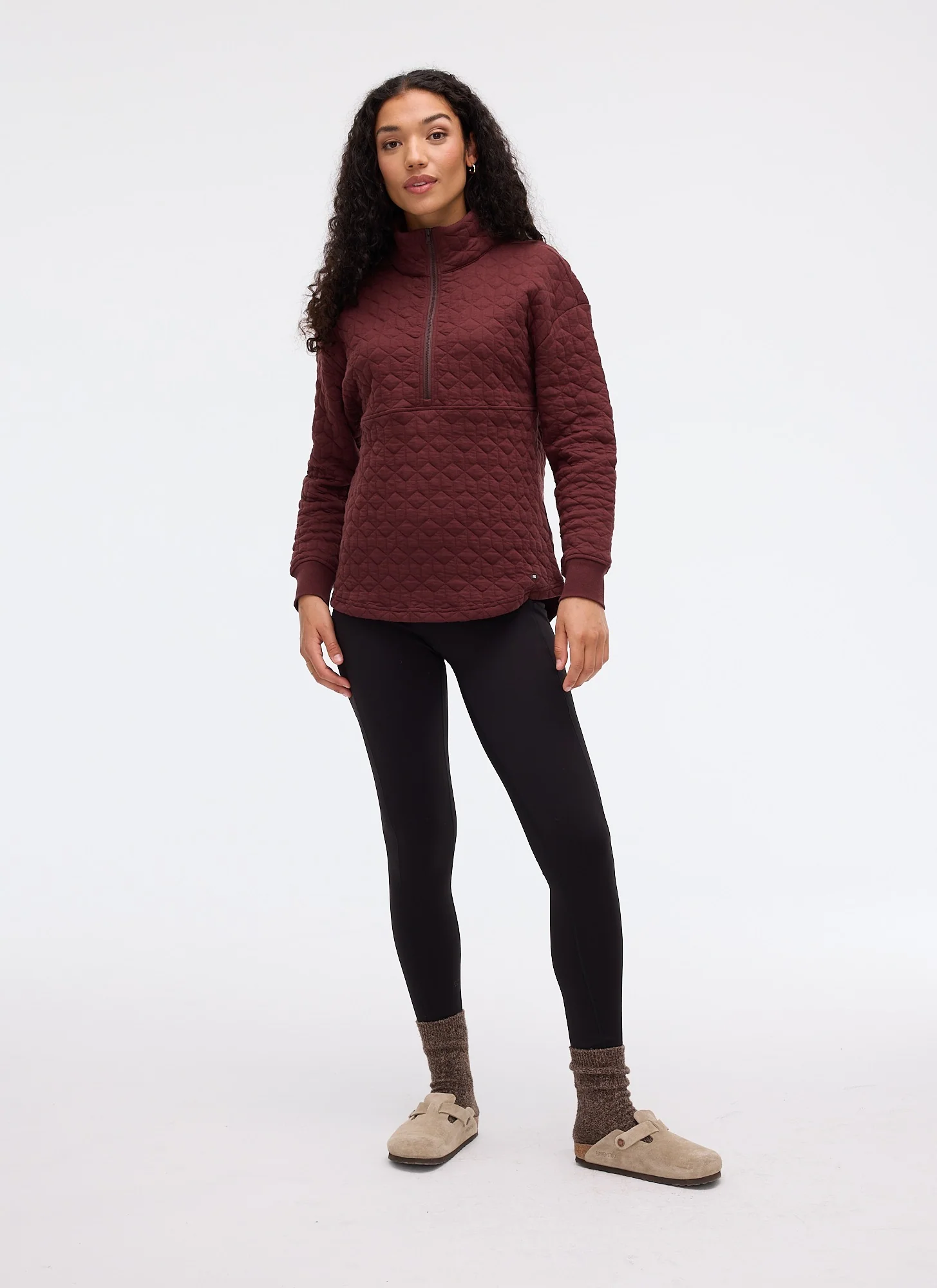 Freya 1/2 Zip Long Quilted Sweater, Chocolate