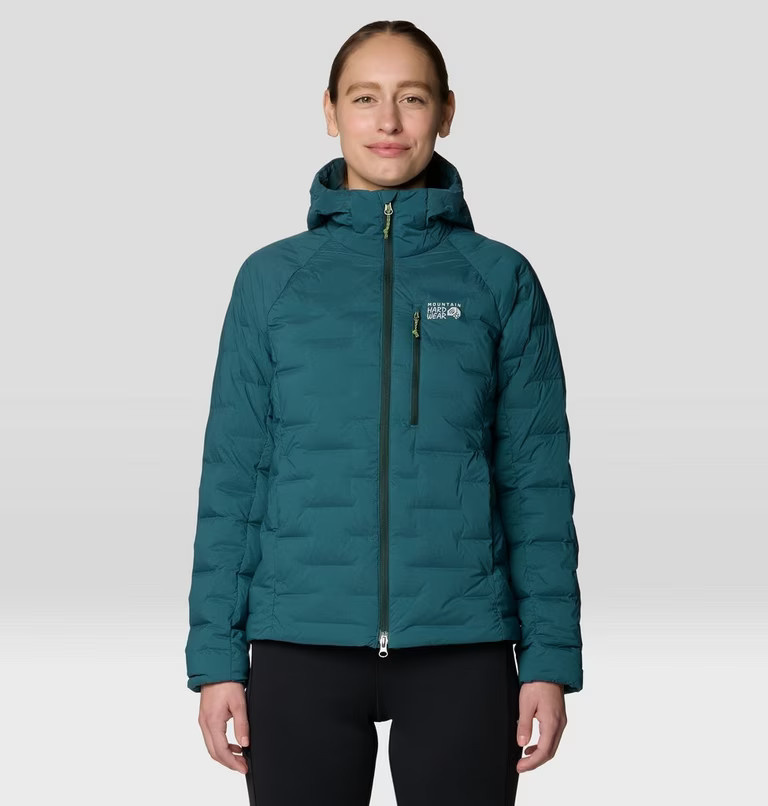 W Stretchdown Hooded Jacket, Aqua Green