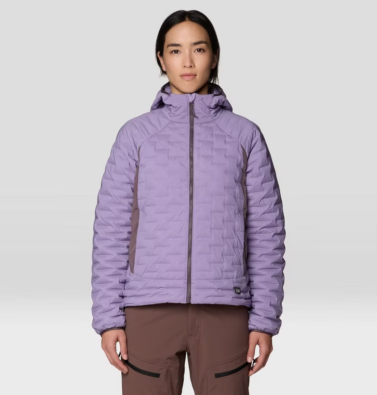 W StretchDown Light Hooded Jacket, Violet Stone