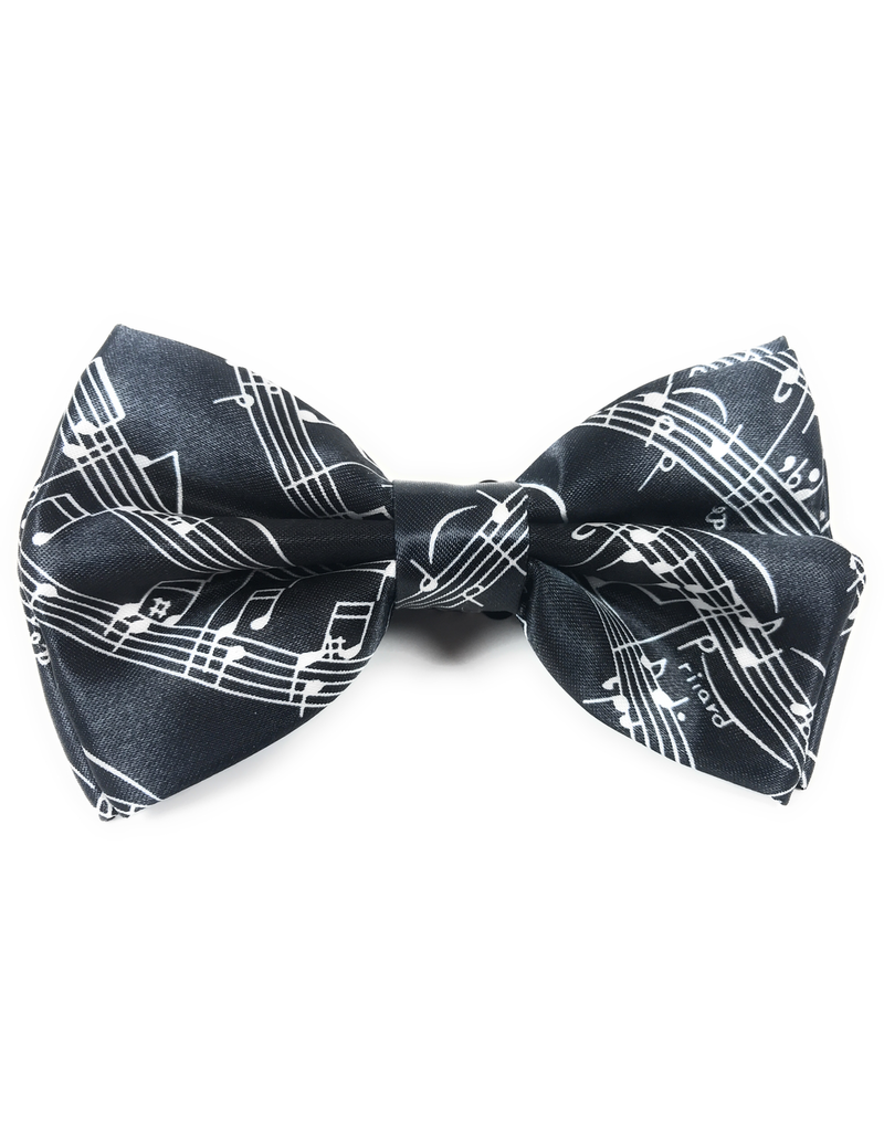 White Bow Tie with Black Music Design