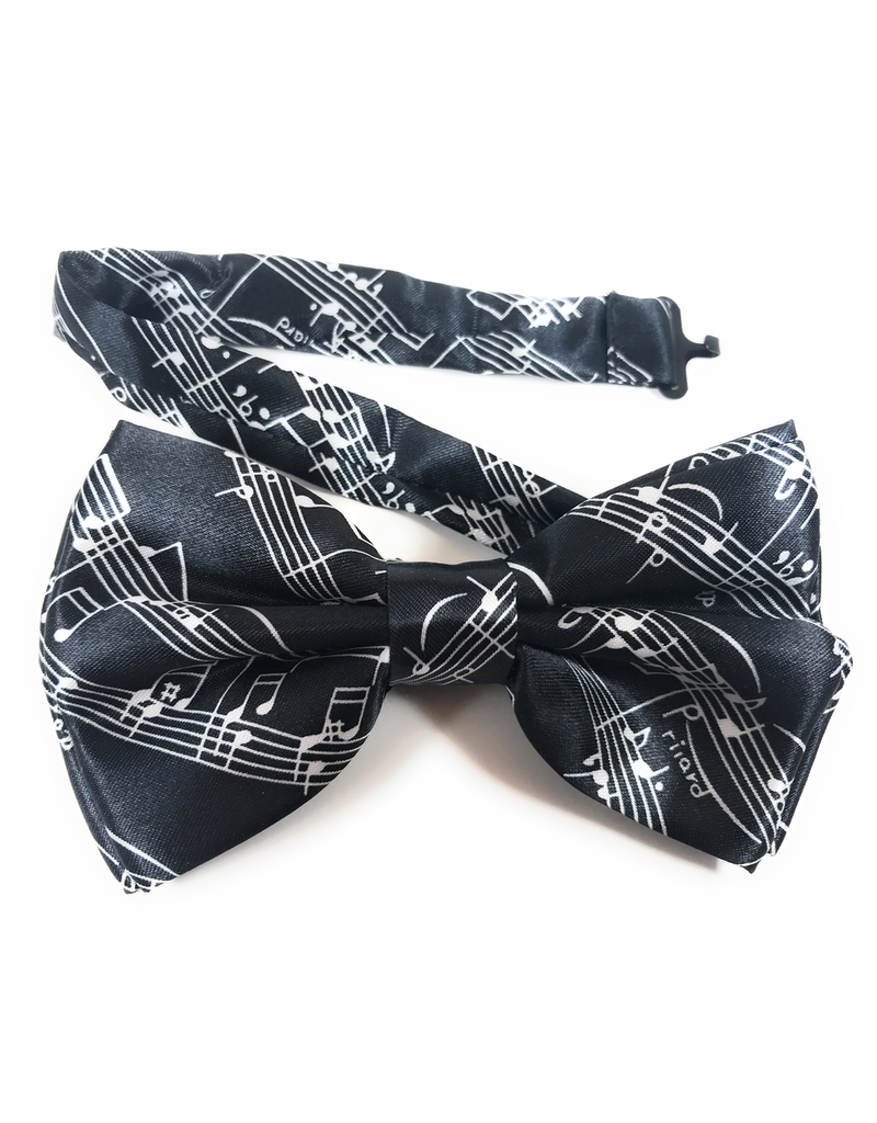 White Bow Tie with Black Music Design
