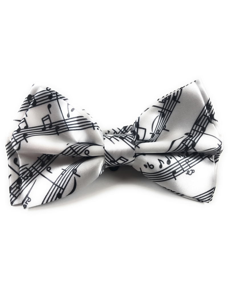 White Bow Tie with Black Music Design
