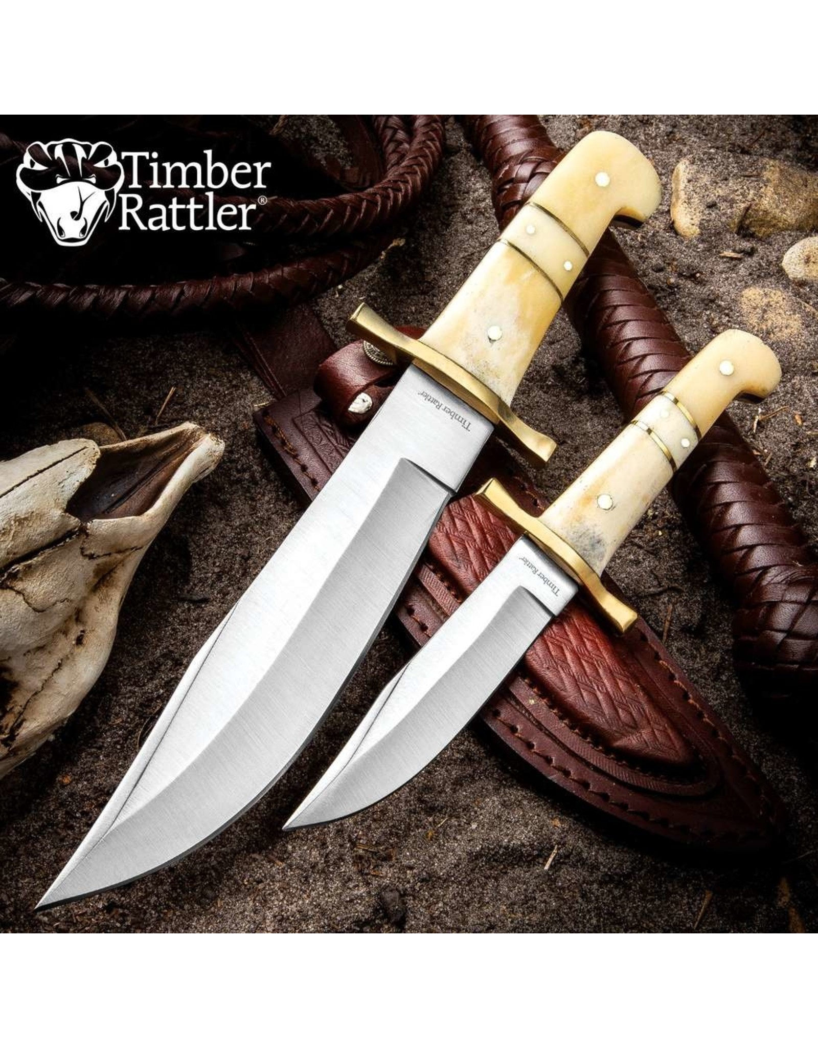 Timber Rattler Camel Bone Bowie Knife 2pc Set