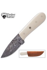 Timber Rattler Terra Branca Knife with Sheath - Damascus Steel Blade, Buffalo Horn Handle