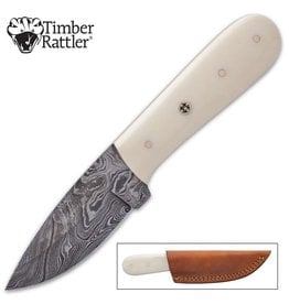 Timber Rattler Terra Branca Knife with Sheath - Damascus Steel Blade, Buffalo Horn Handle