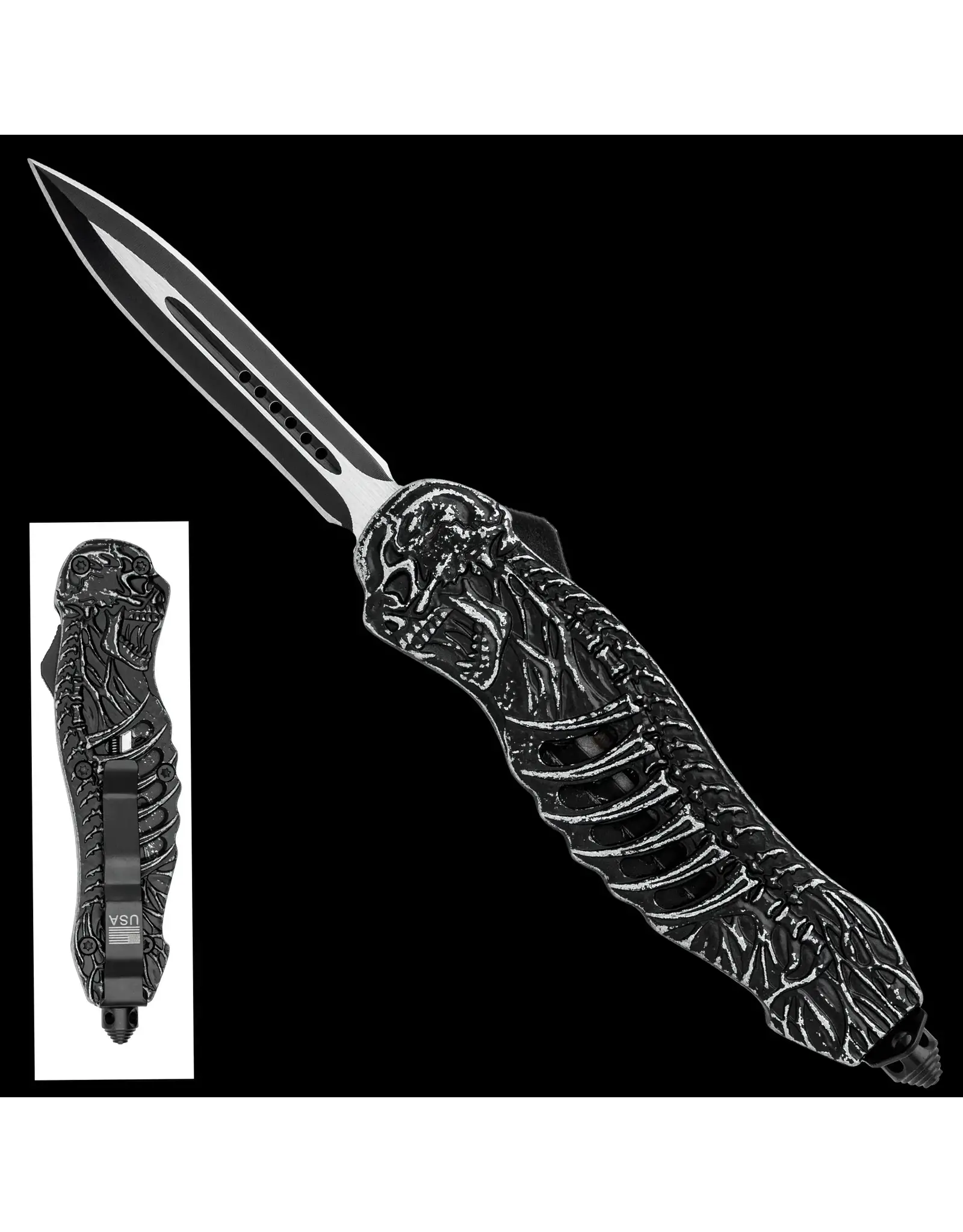 Rib Bones Auto OTF Knife and Sheath w/ Glass Breaker