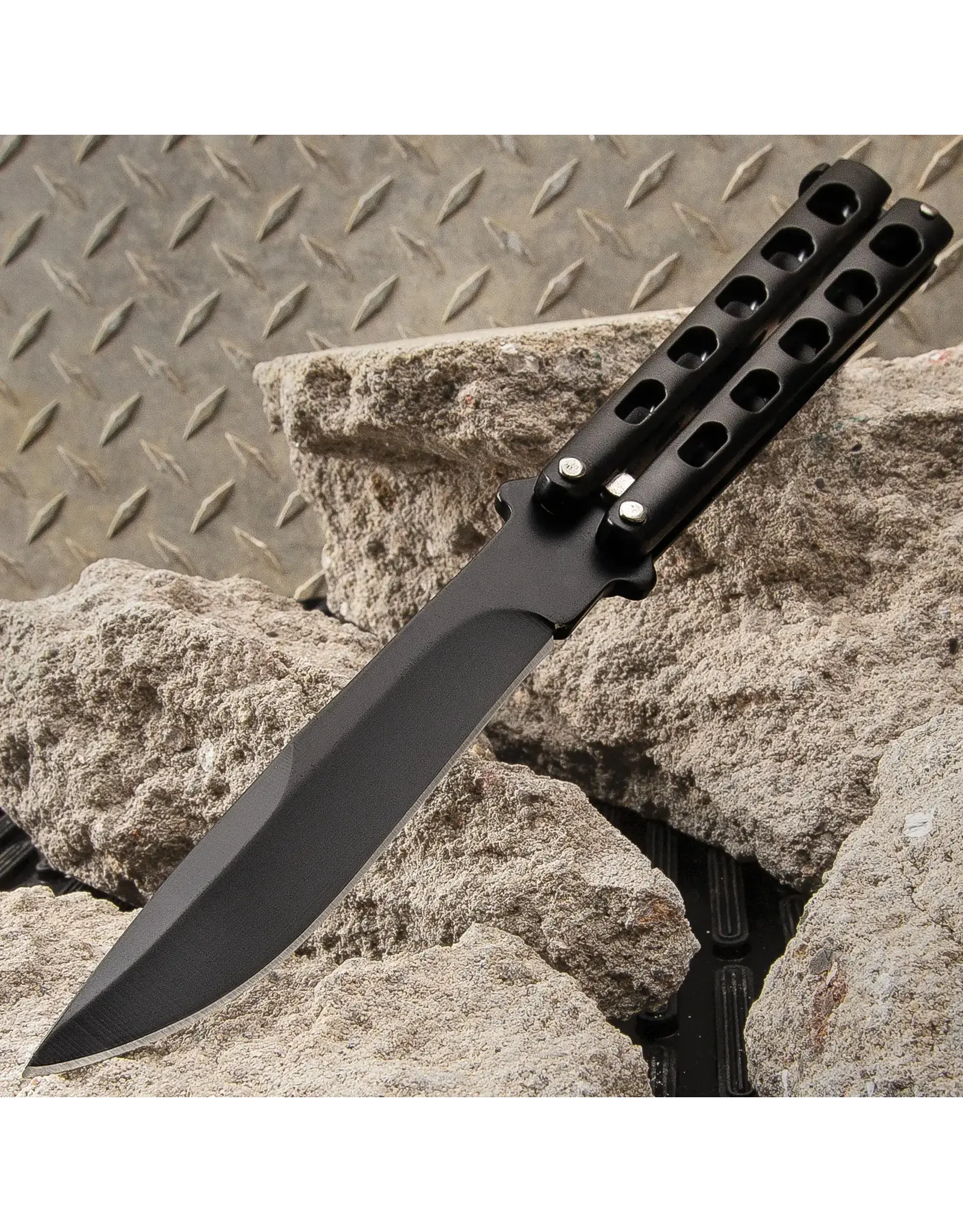 Black Slotted Skeleton Butterfly Knife