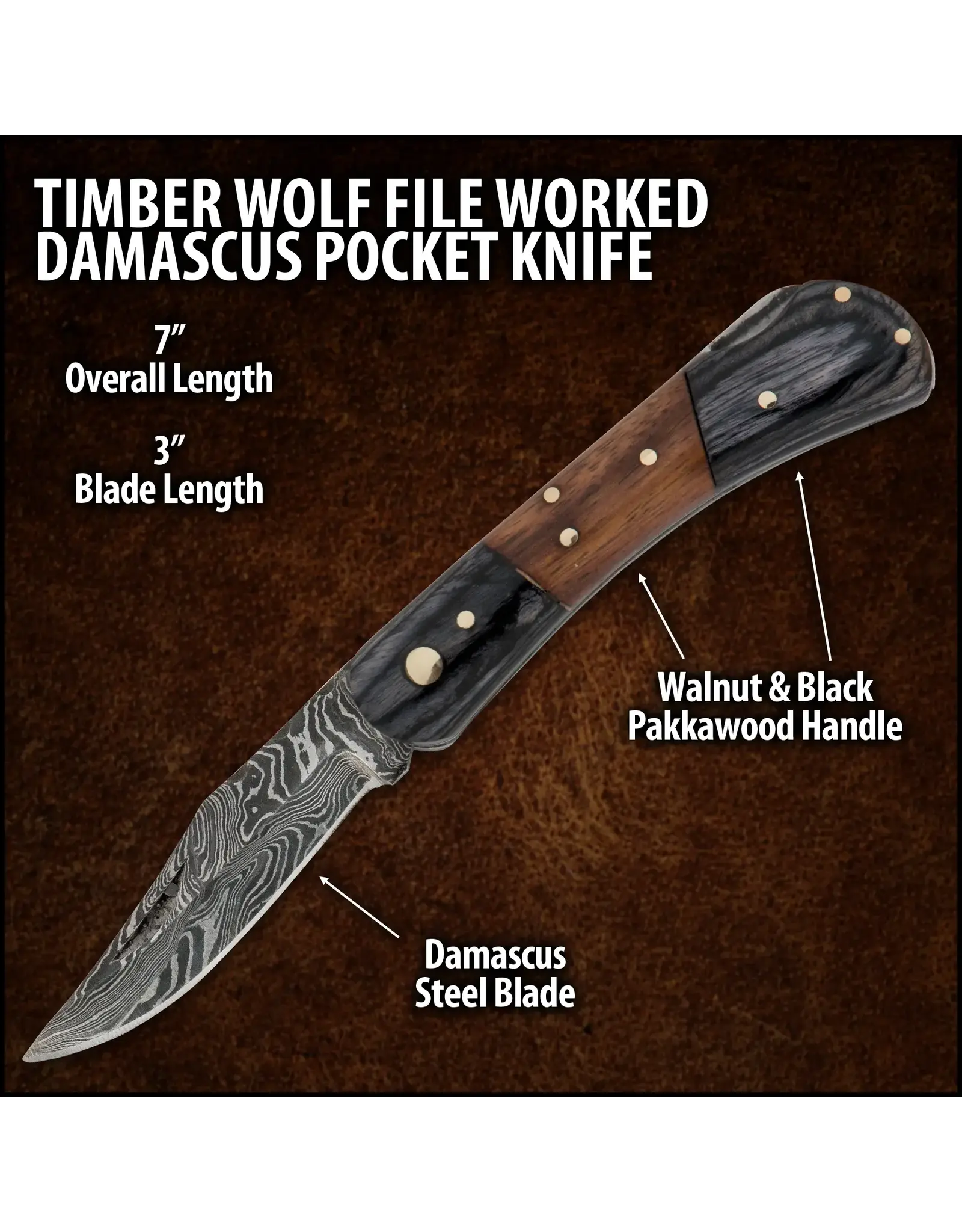 Timber Wolf Damascus Pocket Knife