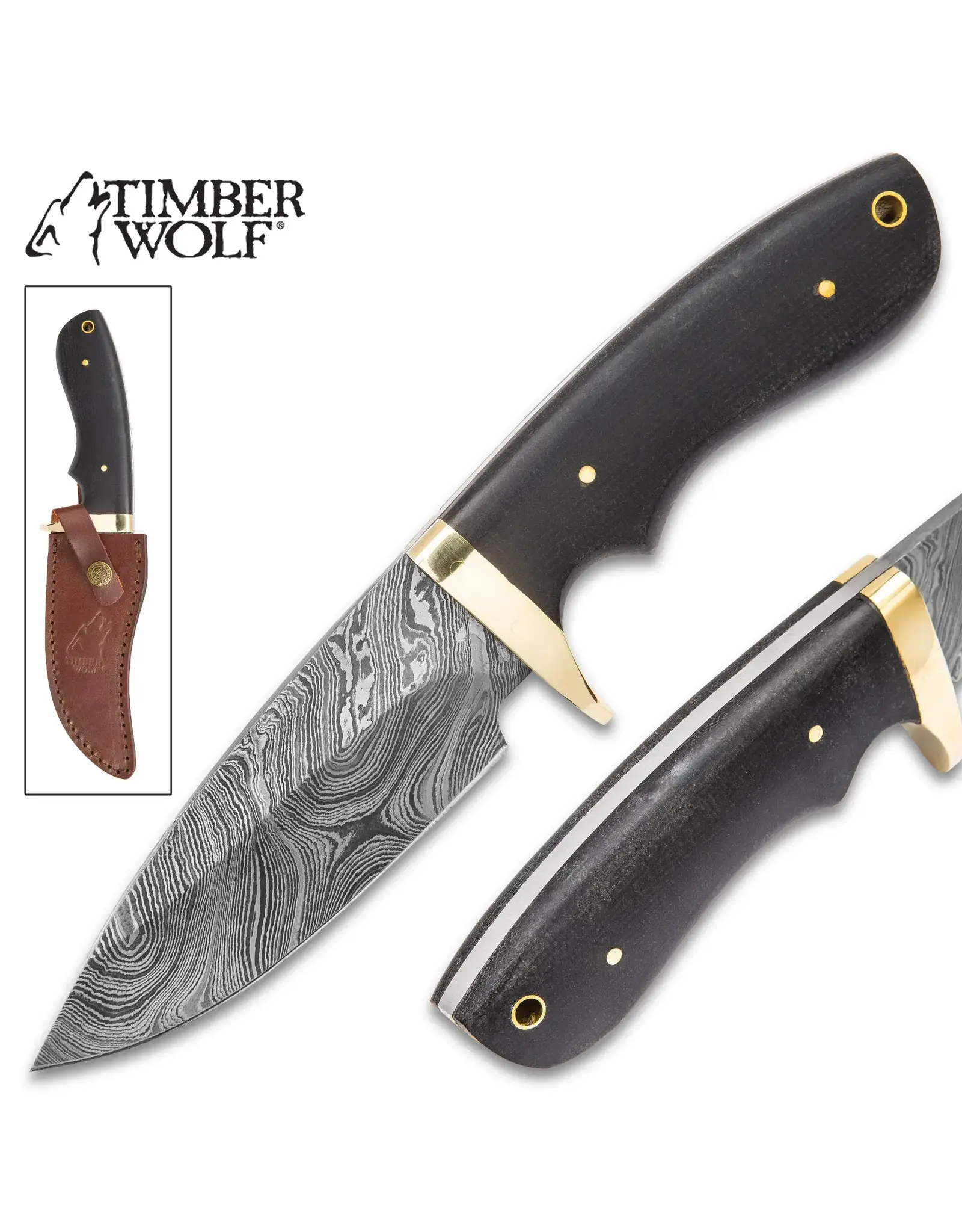 Timber Wolf Bear River Damascus Skinner W/ Sheath