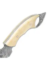 Timber Wolf Creamy Bone Karambit Knife With Sheath - Damascus Steel Blade