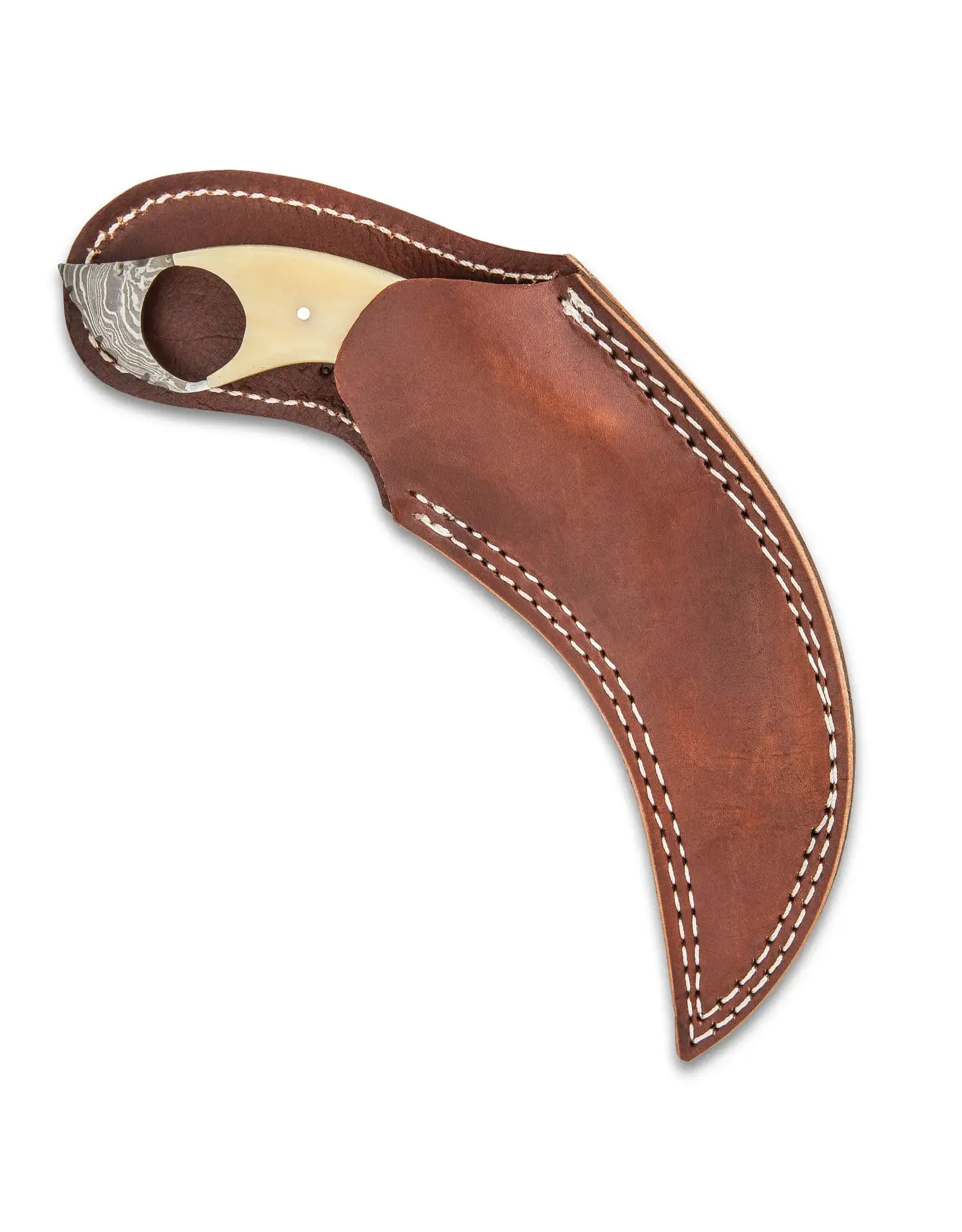 Timber Wolf Creamy Bone Karambit Knife With Sheath - Damascus Steel Blade