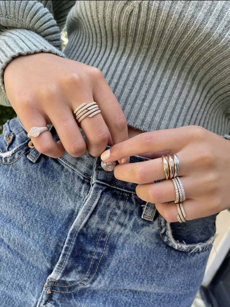 EF Collection 14K Full Cut Diamond Arc Stack Ring