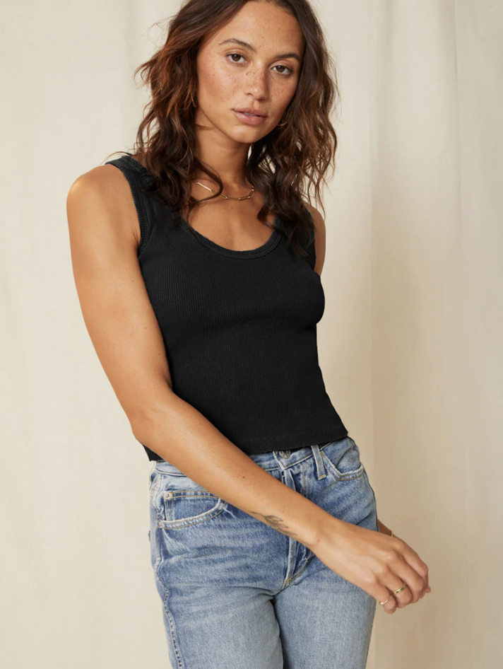 amo denim Long Rib Tank Body Suit - Vintage Black